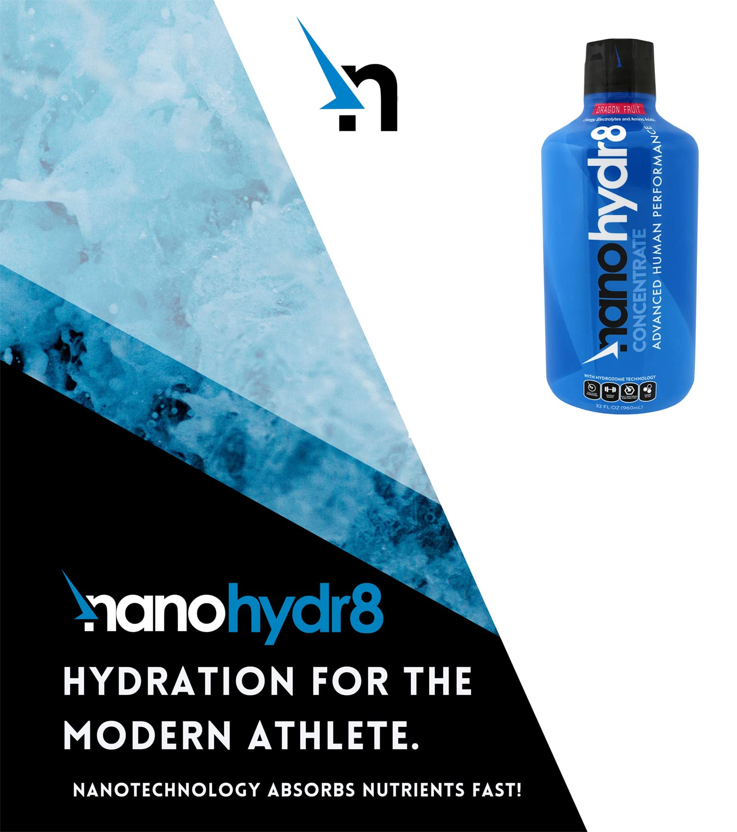 NanoHydr8 Workout Energy Drink - Fast Hydration & Electrolyte Recovery with Nanotechnology | 32oz Dragon Fruit Flavored Sports Drink Concentrate | Perfect for Gym, Running & Post-Workout Recovery