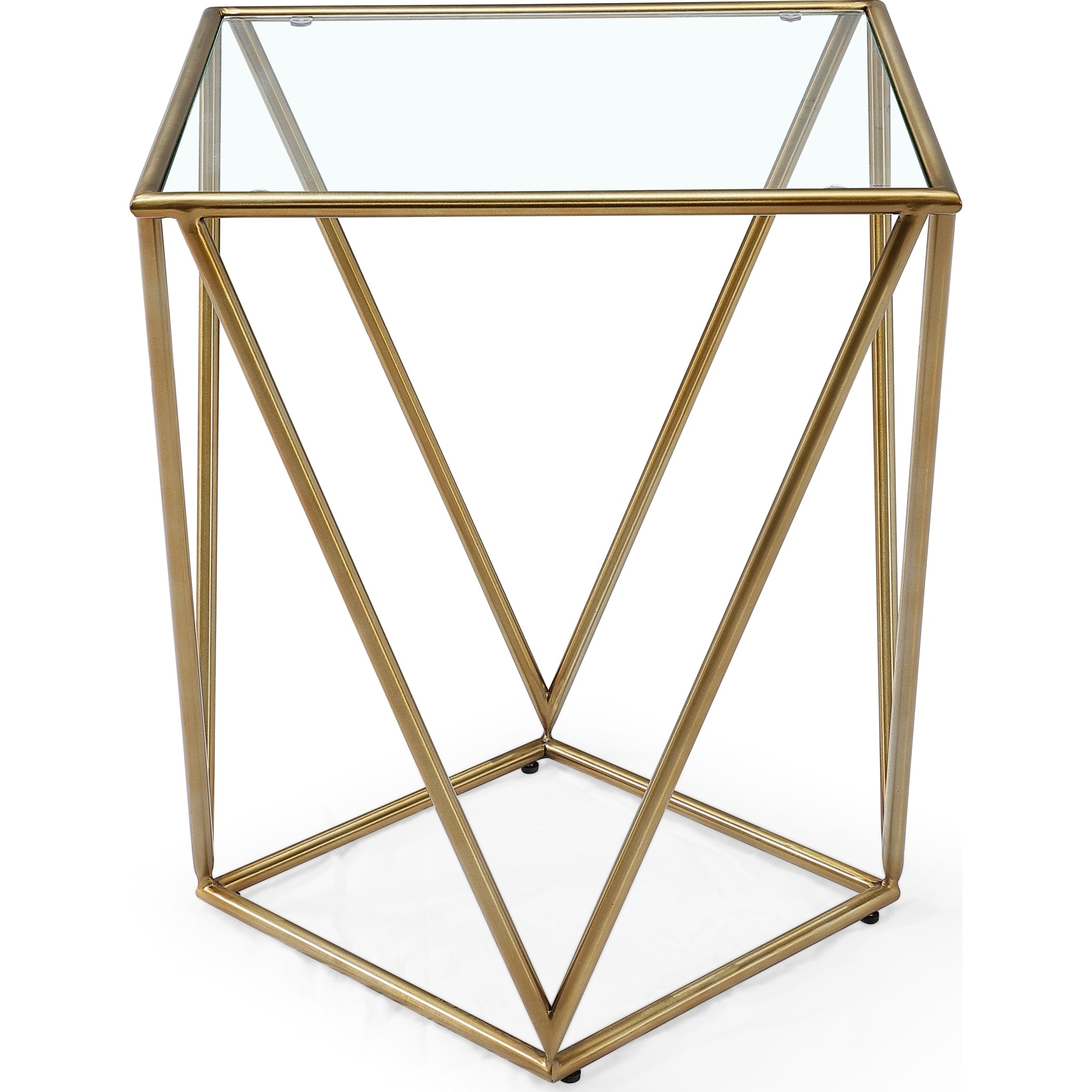 Aria Square End Table - Gold Brushed Stainless Steel with Ultra Clear Glass - Perfect for Living Room, Bedroom & Office Decor