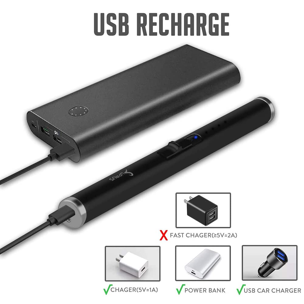 SUPRUS USB Rechargeable Arc Lighter - Flameless Plasma for Camping BBQ Cooking (Black)