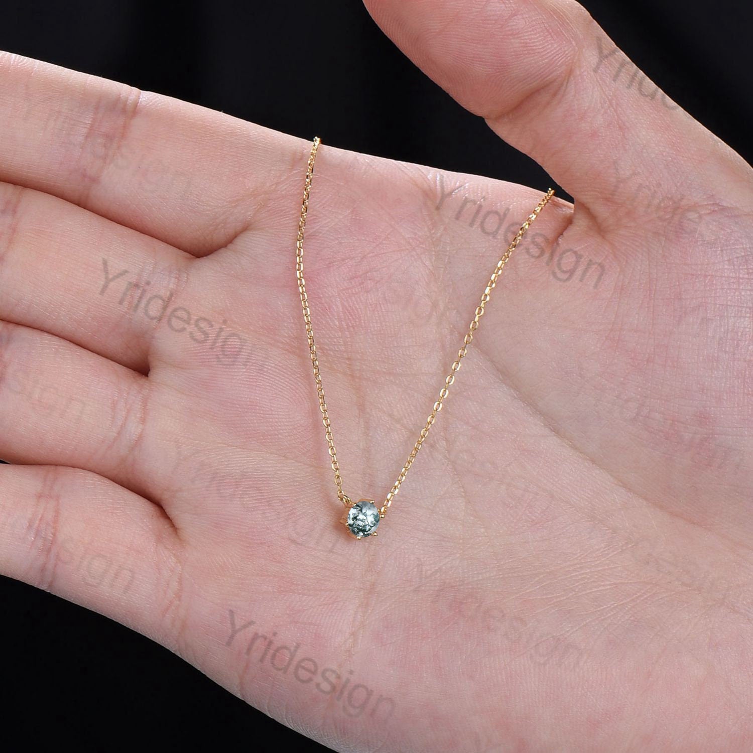 5mm Round Moss Agate Pendant Necklace - 16