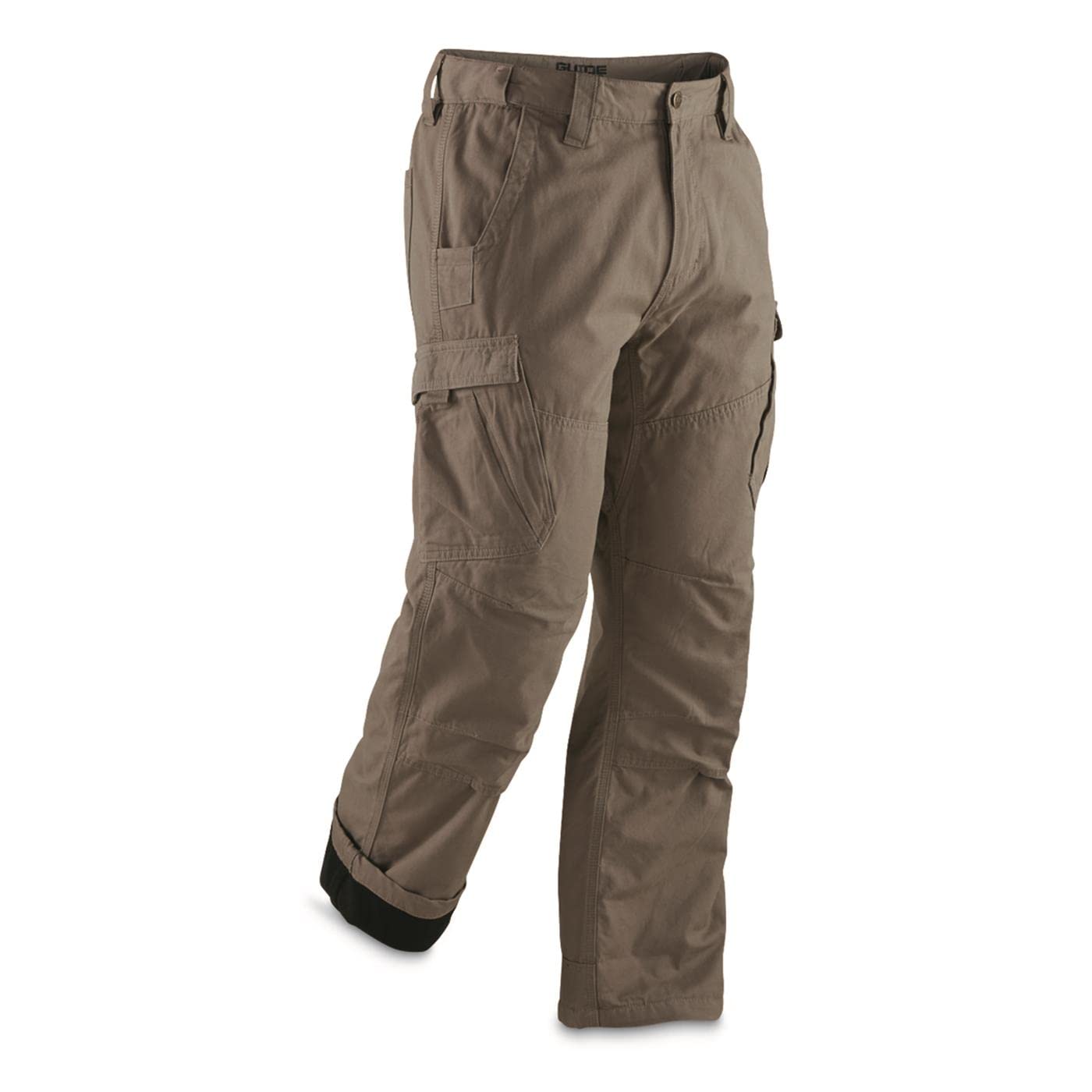 **Guide Gear Men's Fleece-Lined Flex Canvas Cargo Pants - Relaxed Fit Work Pants with Multiple Pockets for Outdoor, Hiking & Casual Wear**
