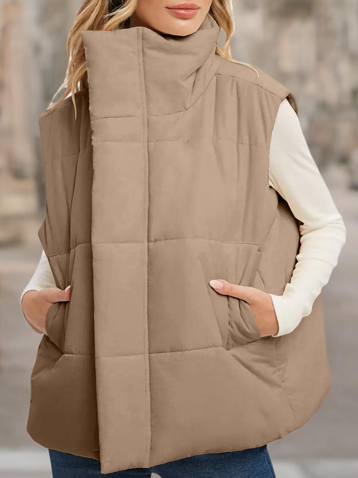 Fazortev Women's Oversized Puffer Vest - Zip Up Stand Collar Sleeveless Padded Jacket Coat for Winter Outdoor Activities, Hiking & Casual Wear
