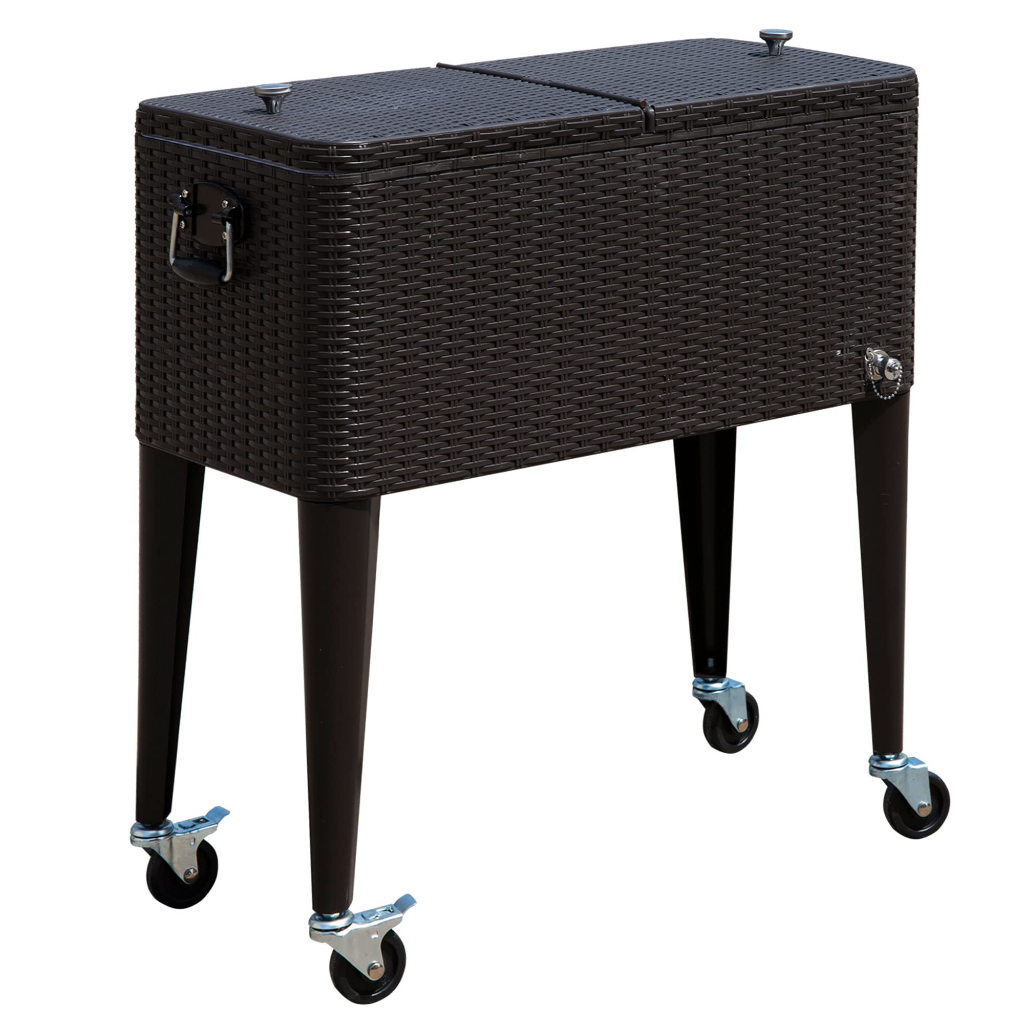 Outsunny 80 QT Rolling Ice Chest Cooler with Wheels - Portable Stand Up Drink Cooler Cart for Outdoor Parties, Camping, Tailgating & BBQ - Brown