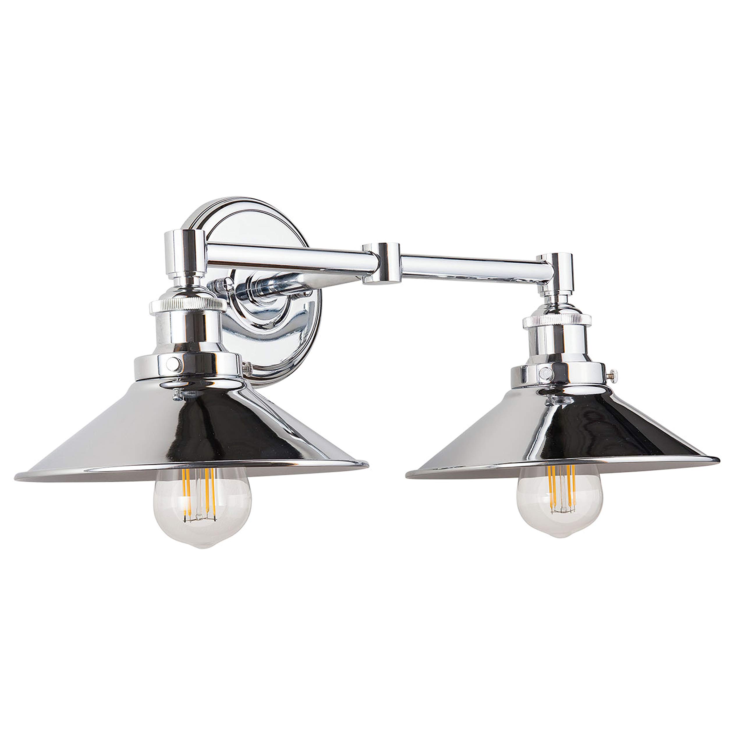 Liara Andante 2-Light Industrial Vanity Light in Polished Chrome - Farmhouse Bathroom Lighting Fixture with Bulbs Included - Perfect for Mirror Lighting, Powder Rooms & Modern Farmhouse Decor