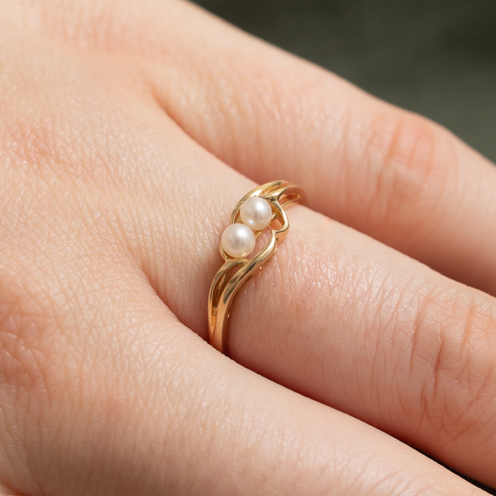Two Stone Pearl Bypass Ring - Size 7 | Elegant Pearl and Gemstone Ring for Women | Perfect for Weddings, Anniversaries & Special Occasions