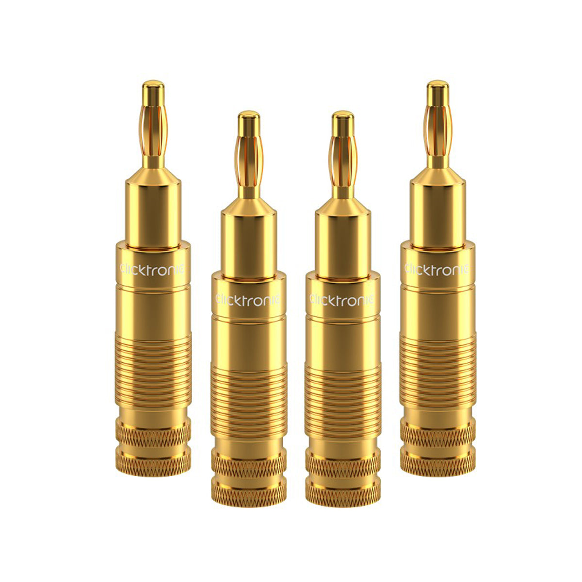Premium 4-Pack Clicktronic Banana Plugs for Speakers - Gold Plated Connectors for Home Theater, Stereo Systems & Audio Equipment - Secure Connection for High-Quality Sound