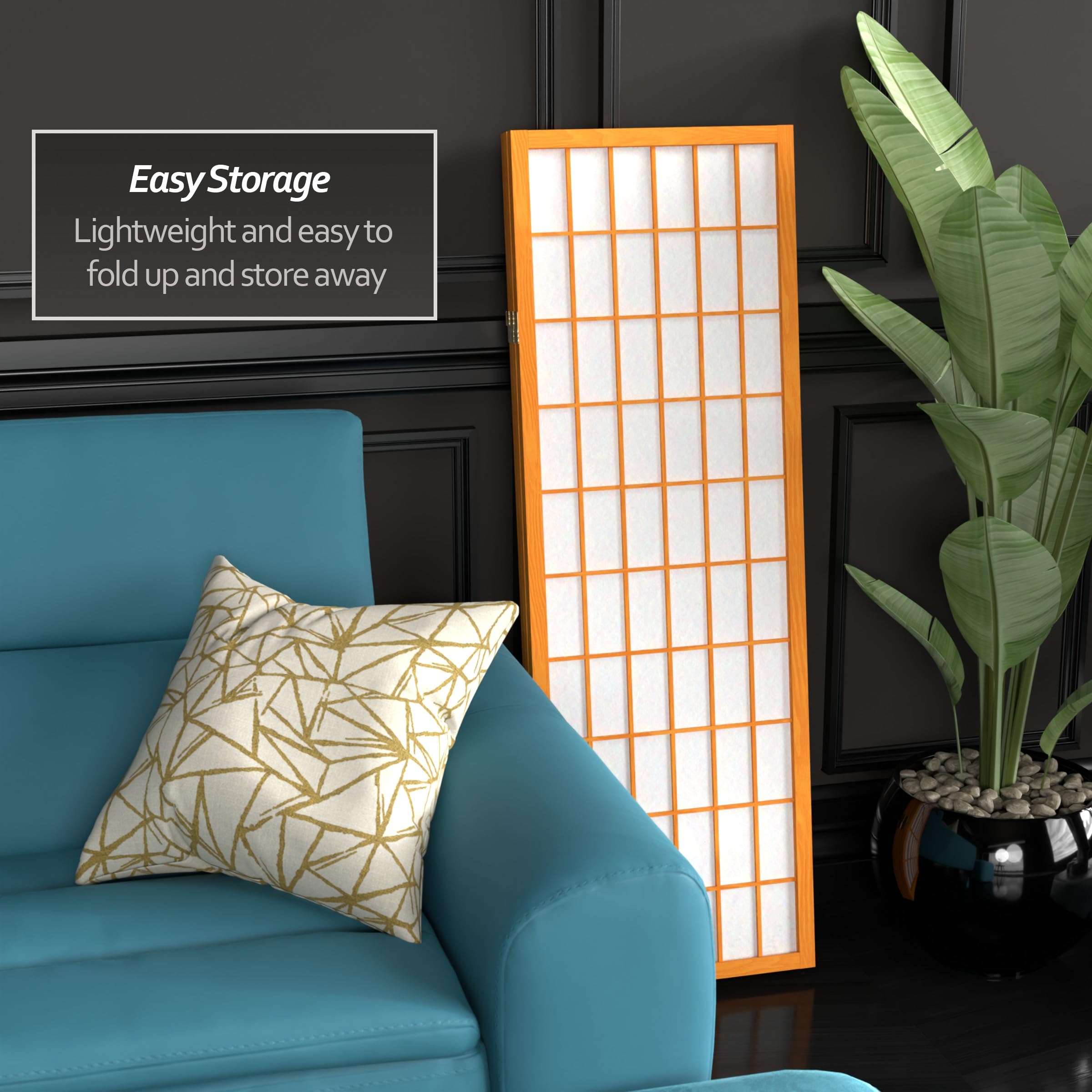 4 ft. Short Window Pane Shoji Screen - Honey Finish - 3 Panel Room Divider for Home Office, Bedroom, or Living Room Privacy