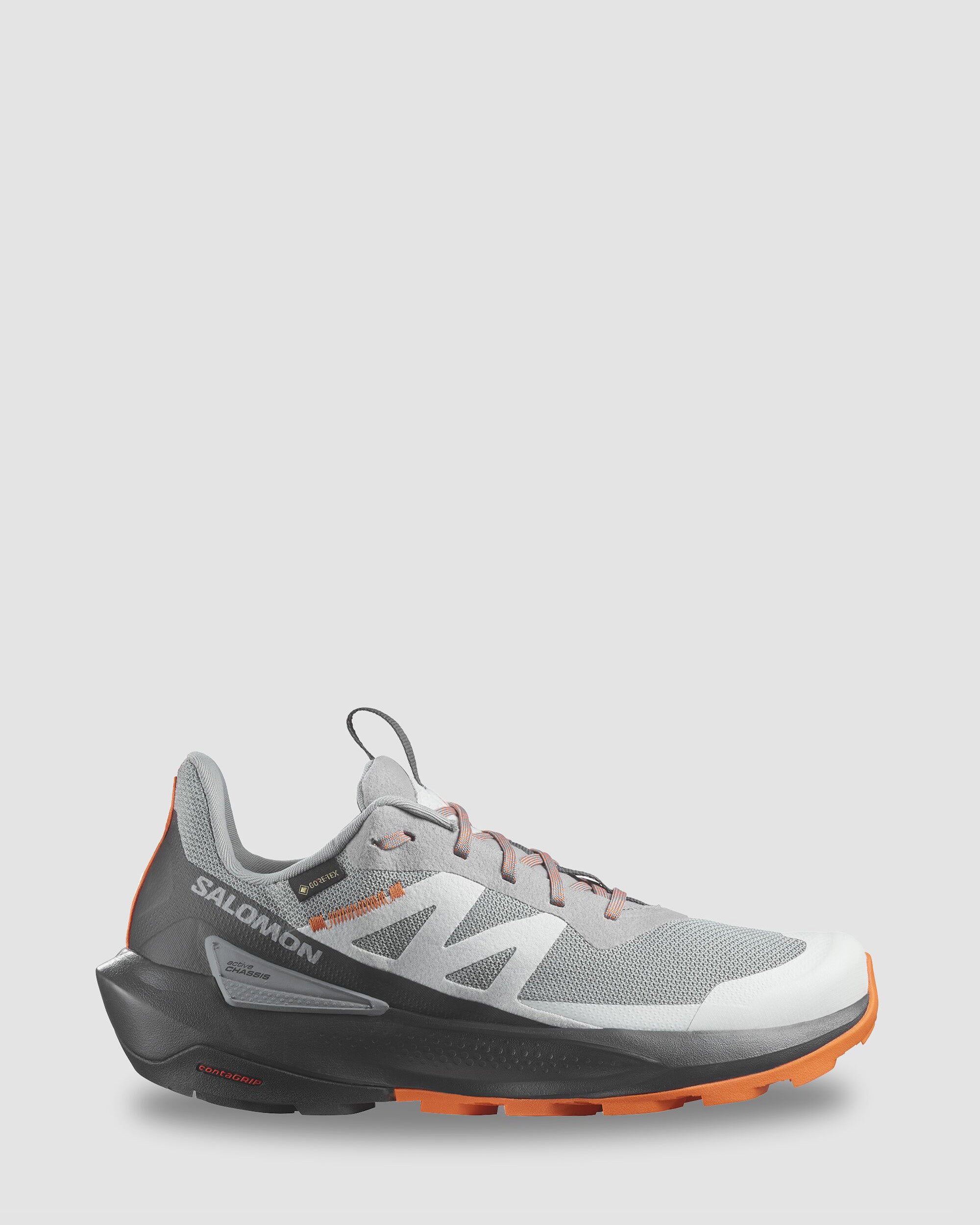 Men's Salomon Elixir Activ GTX Waterproof Hiking Shoes - Sharkskin/Phantom/Dragon Fire - Lightweight Trail Running Shoes for Outdoor Adventures & Mountain Trekking