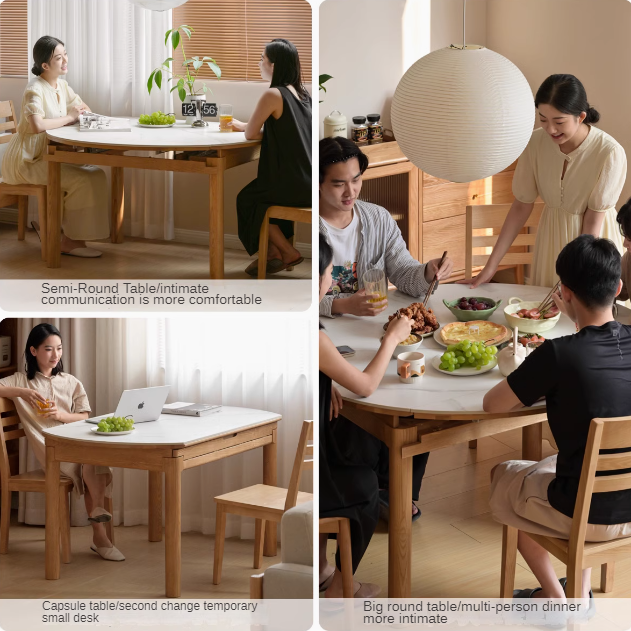 Solid Oak & Ash Wood Extendable Dining Table with Rock Plate - Perfect for Family Gatherings & Dinner Parties