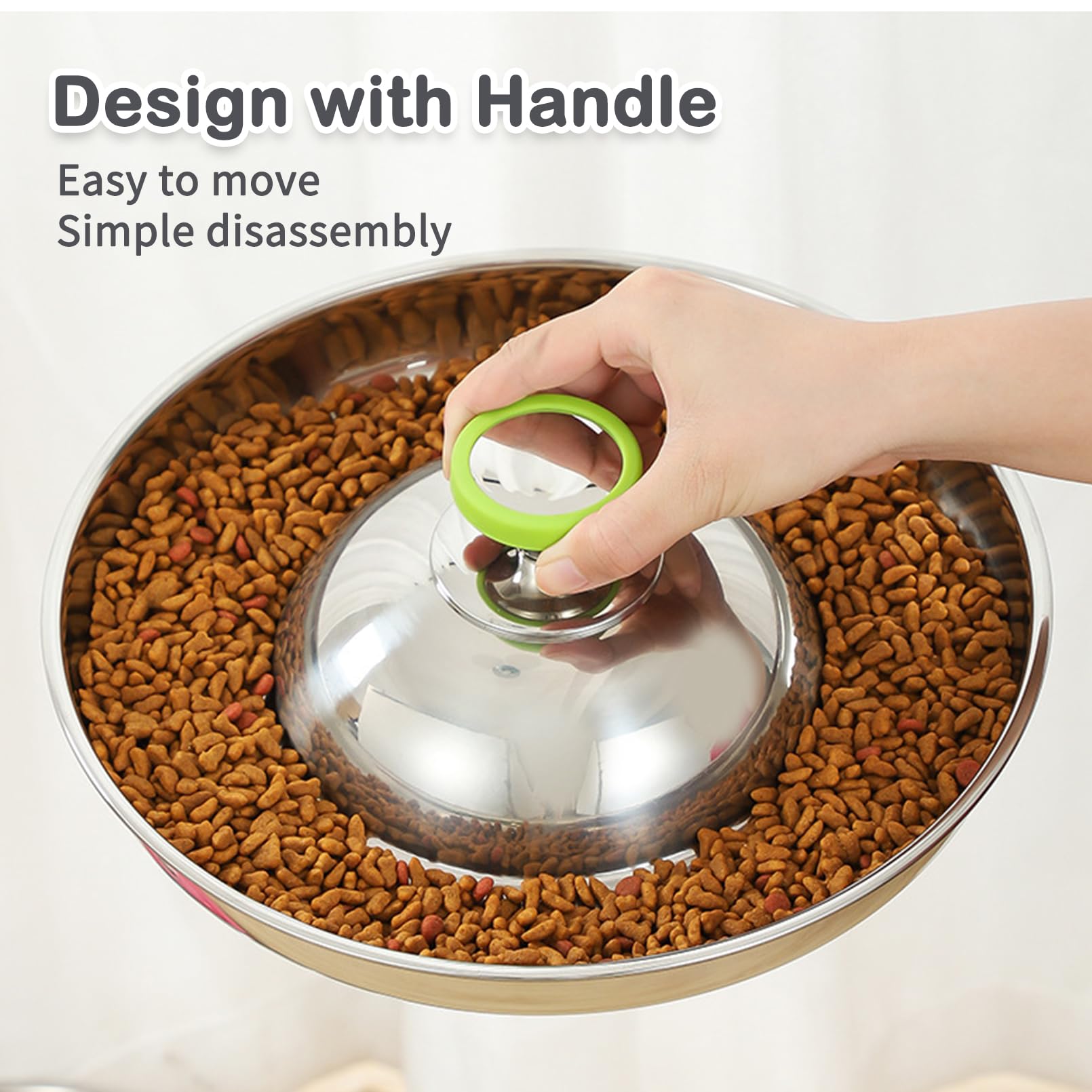 Fhiny 2-Pack Stainless Steel Slow Feeder Dog Bowls with Handle - 11.8