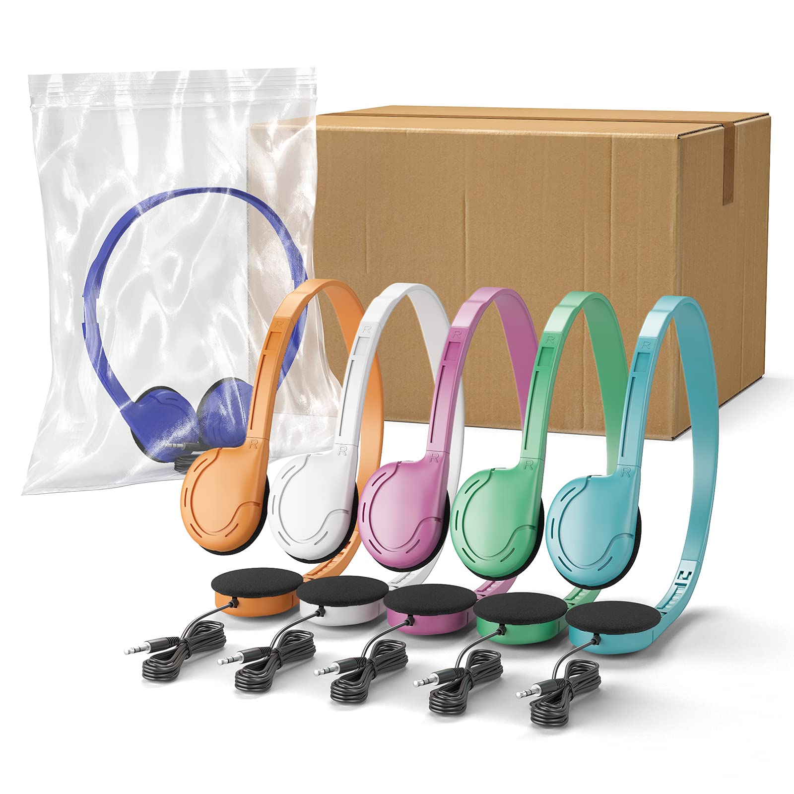 30 Pack Bulk Classroom Headphones - Wired Disposable Headphones for Kids & Teens - School, Computer, Laptop & Chromebook Use - Mixed Colors (No Mic) - Perfect for Classrooms, Libraries & Study Sessions