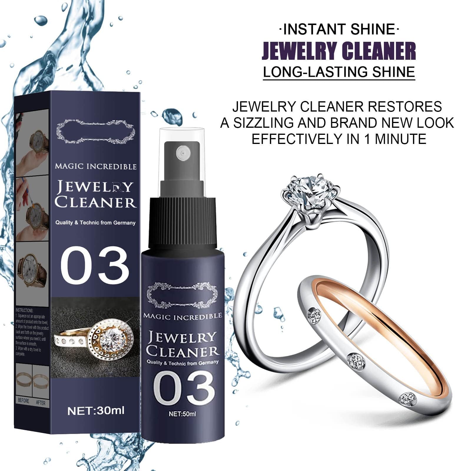 Jewelry Cleaner 03 - Universal Anti Tarnish Cleaning Spray for Gold, Silver & Diamonds | Quick & Effective Jewelry Cleaner Solution | Perfect for Rings, Necklaces & Watches (1PC)