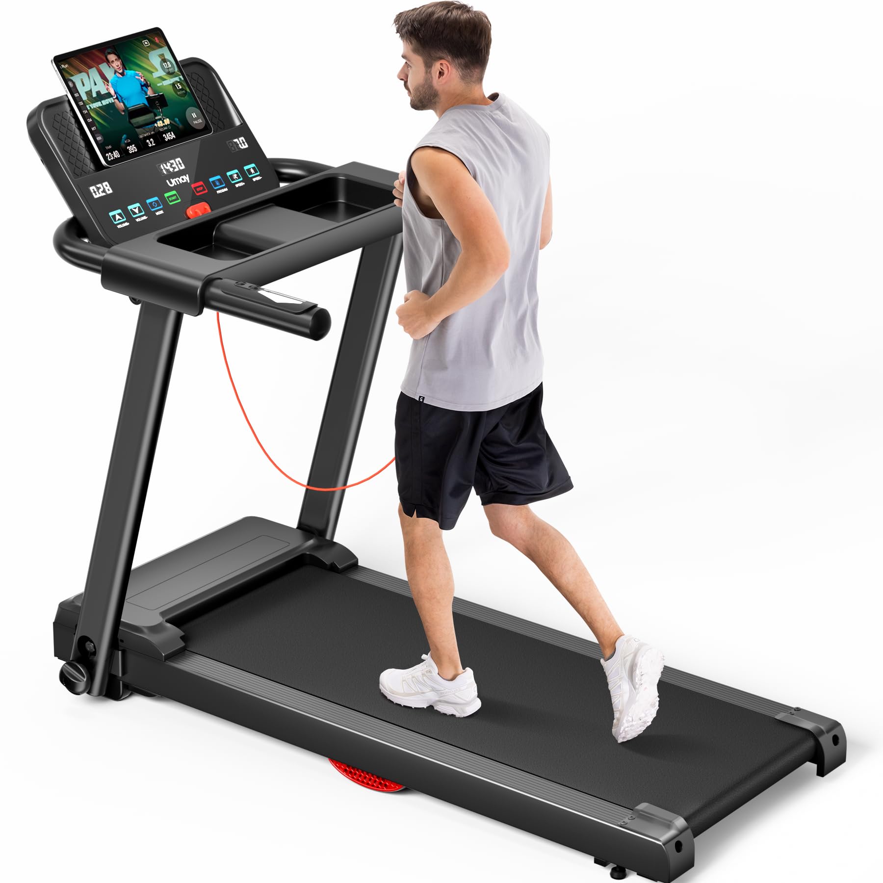 3.0HP Folding Treadmill for Home - Quiet Brushless Motor with Heart Rate Monitor, Dual Cushion System, 300lbs Capacity, Cup & Phone Holder | Perfect for Home Gym, Cardio Workouts & Small Spaces