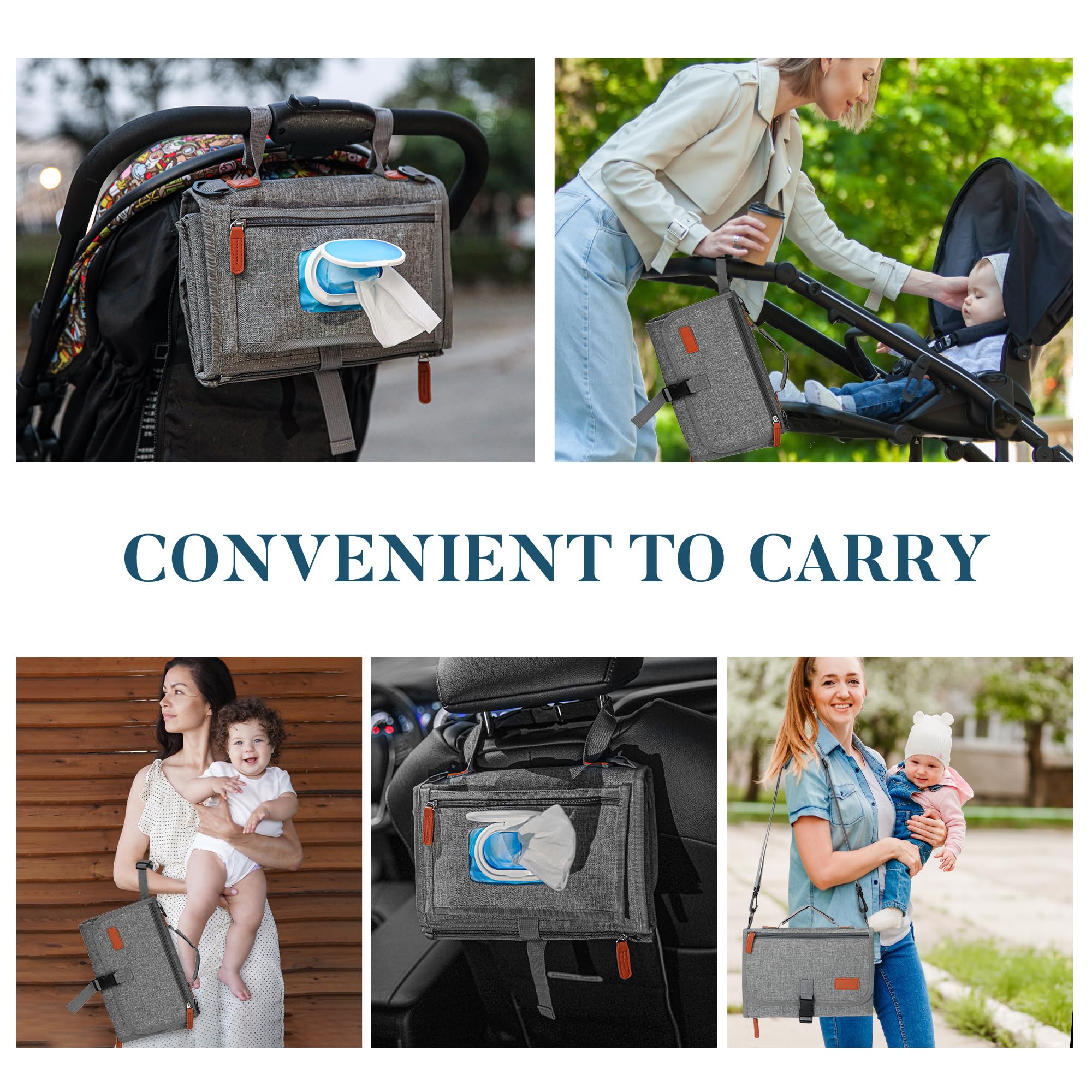 Portable Waterproof Diaper Changing Pad for Newborns - Travel Baby Changing Mat with Shoulder Strap | Perfect for On-the-Go Parents, Daycare & Baby Showers Gift