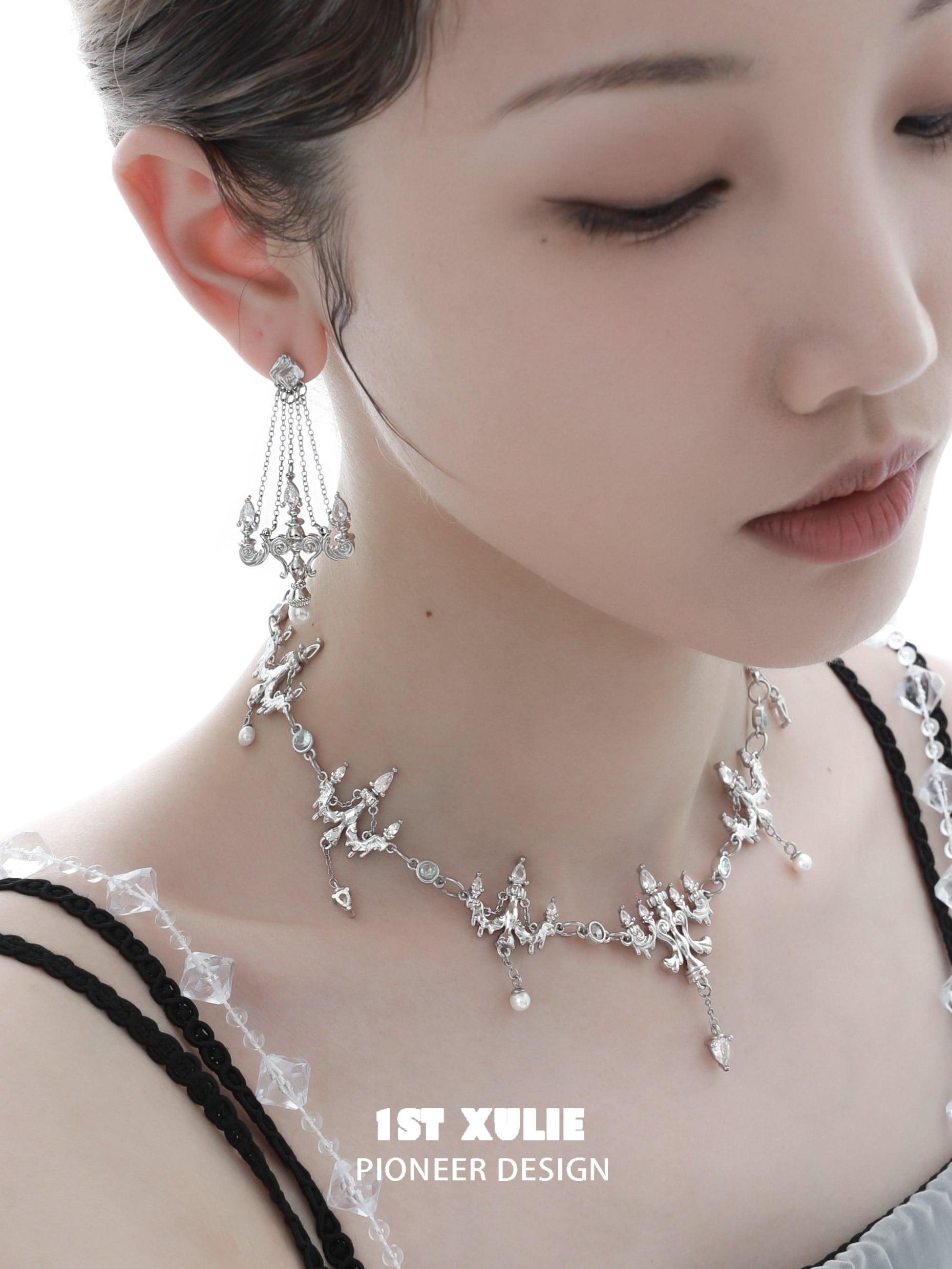 Crystal Palace S925 Sterling Silver 18K Gold Plated Crystal Chandelier Necklace Choker - Elegant Party Jewelry for Women, Perfect for Weddings, Prom & Evening Events