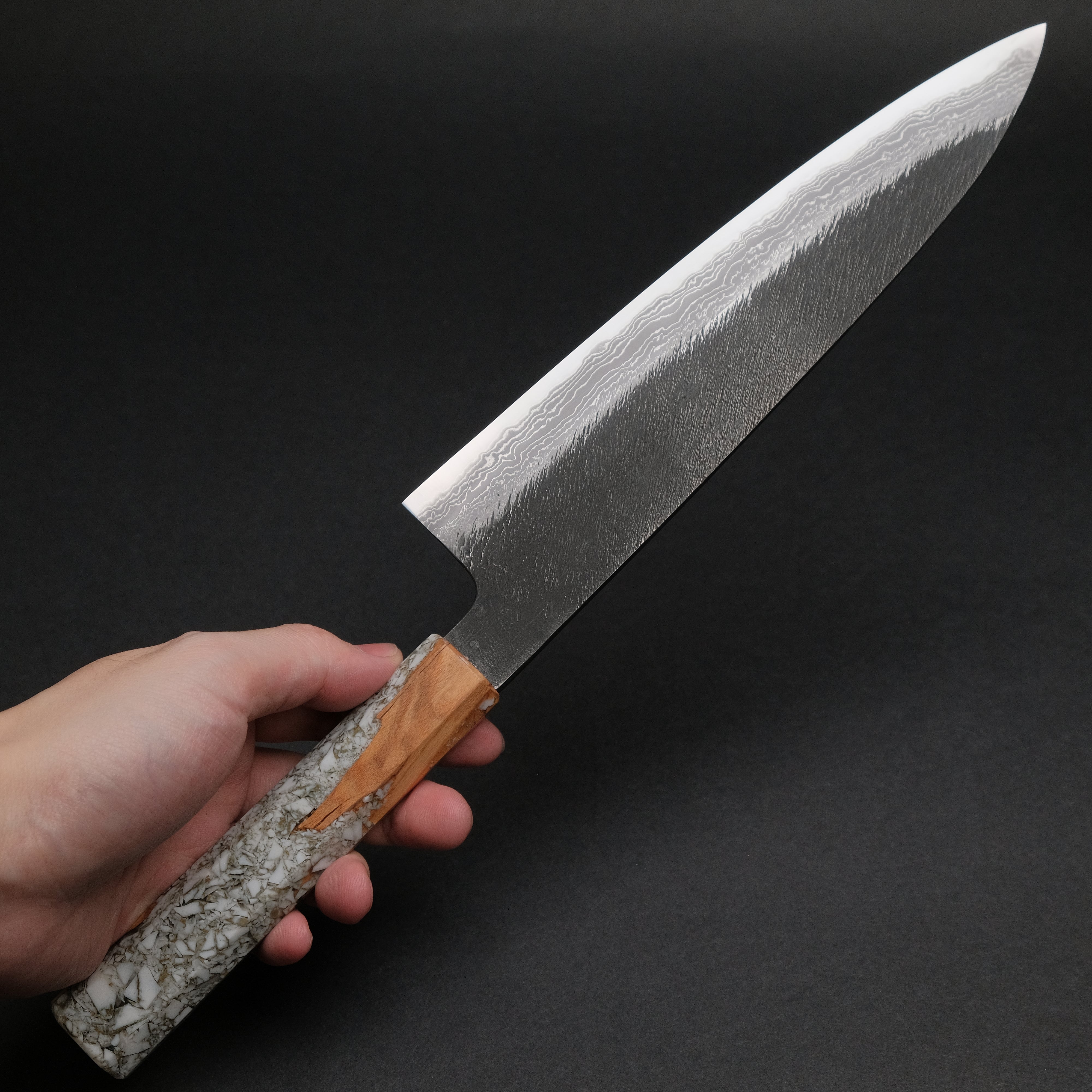 Ajikataya White #2 Matsuba Damascus Gyuto 210mm Japanese Chef Knife with Olive/TQPRV Handle - Premium Kitchen Knife for Sushi, Meat Cutting & Professional Cooking (#13)