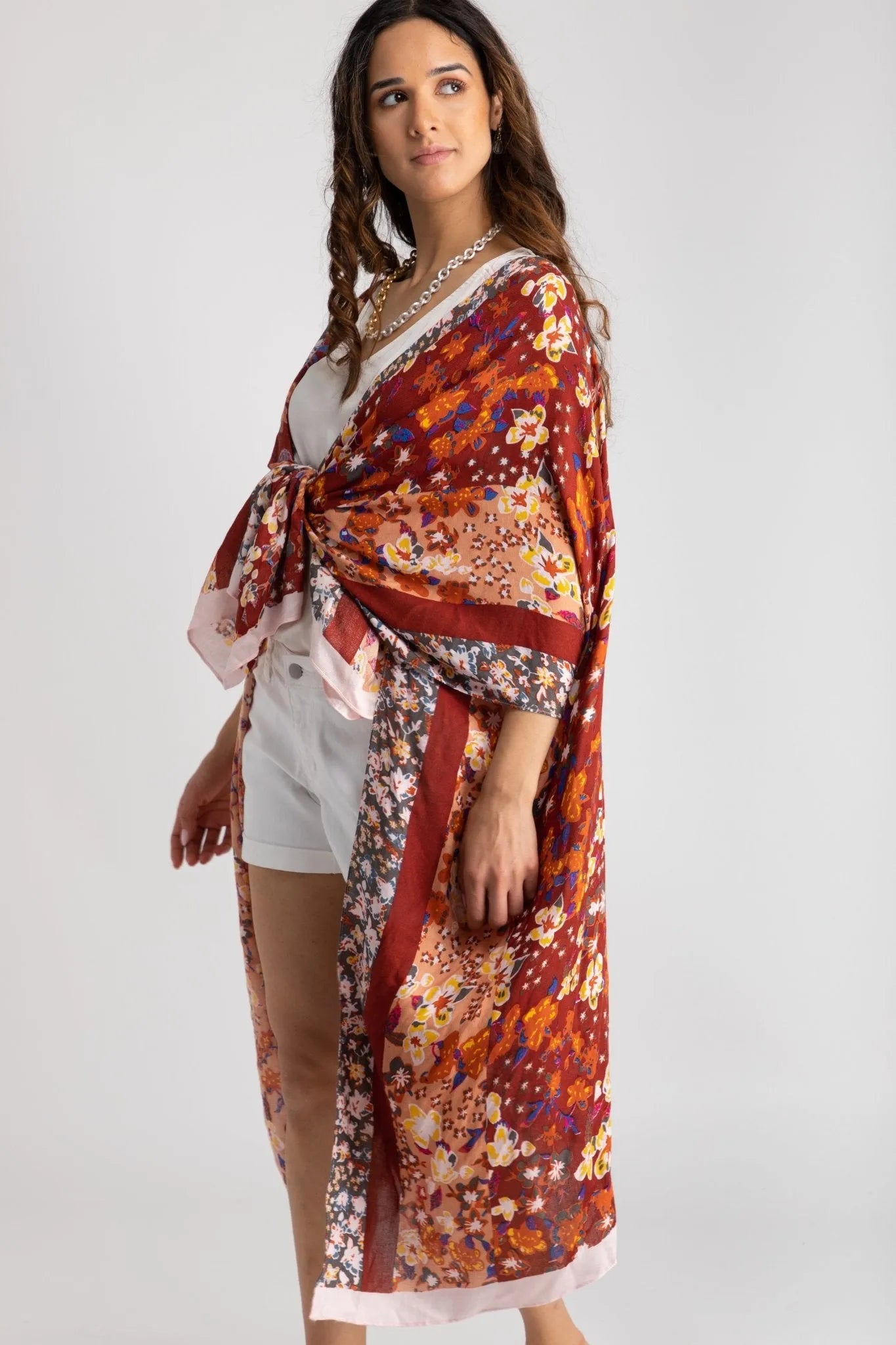 Floral Multi-Patterned Kimono Long Sleeve Robe - Elegant Boho Cover Up for Women, Beachwear, Loungewear & Festival Outfit