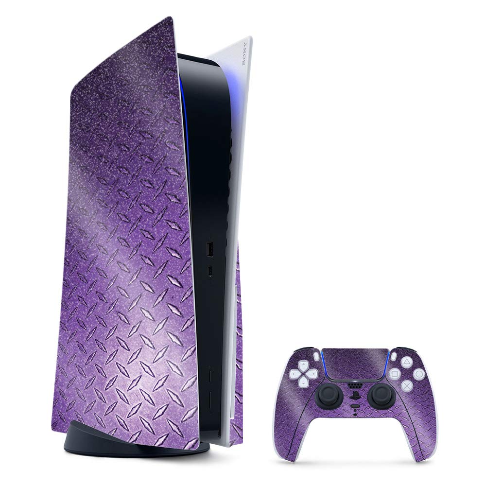 MightySkins Glitter PS5 Skin - Purple Diamond Plate | Durable Glossy Finish | Gaming & Home Decor