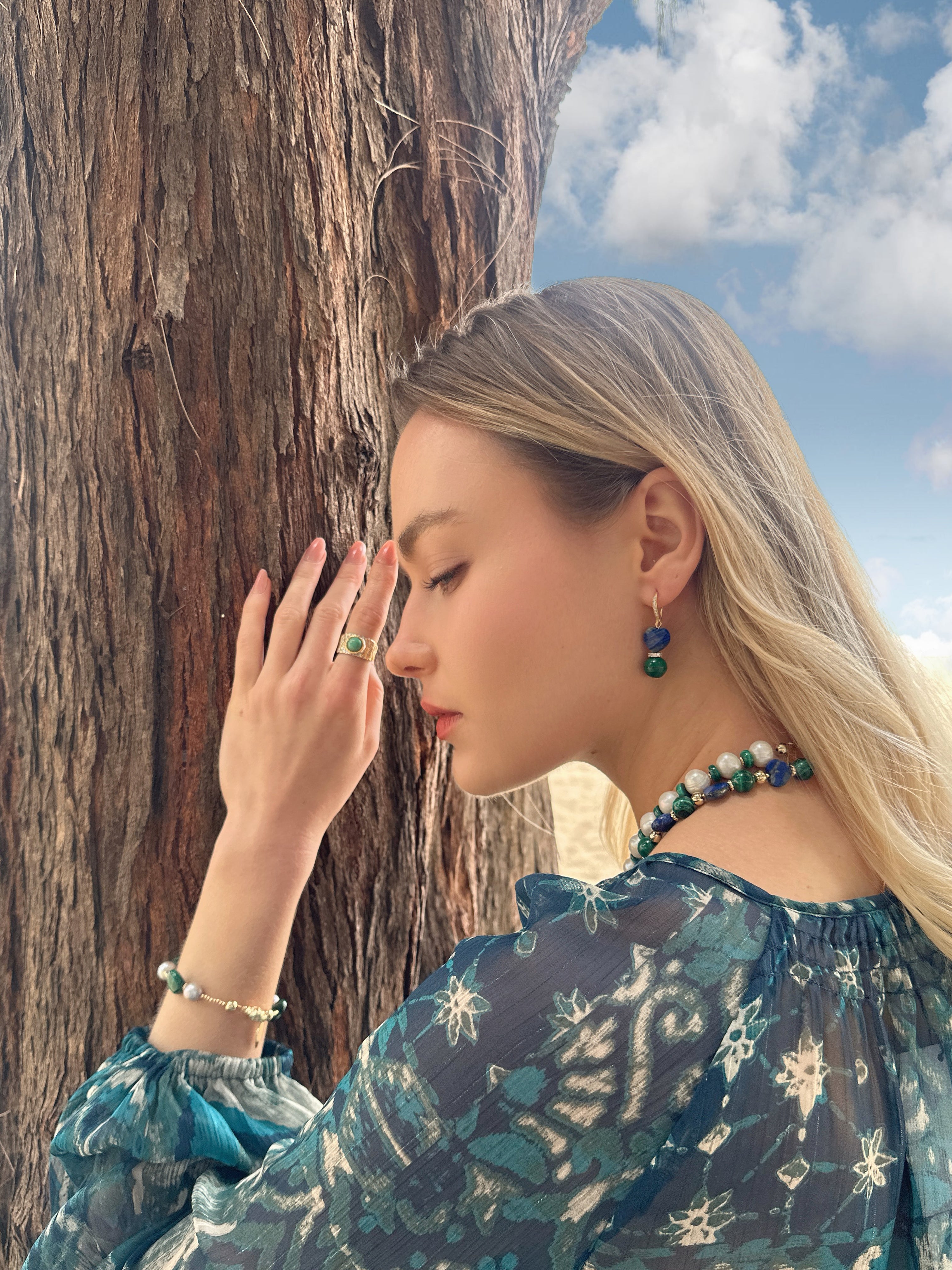 Elegant Heart Shaped Lapis Lazuli & Round Malachite Dangle Earrings LE032 - Perfect for Weddings, Date Nights & Special Occasions