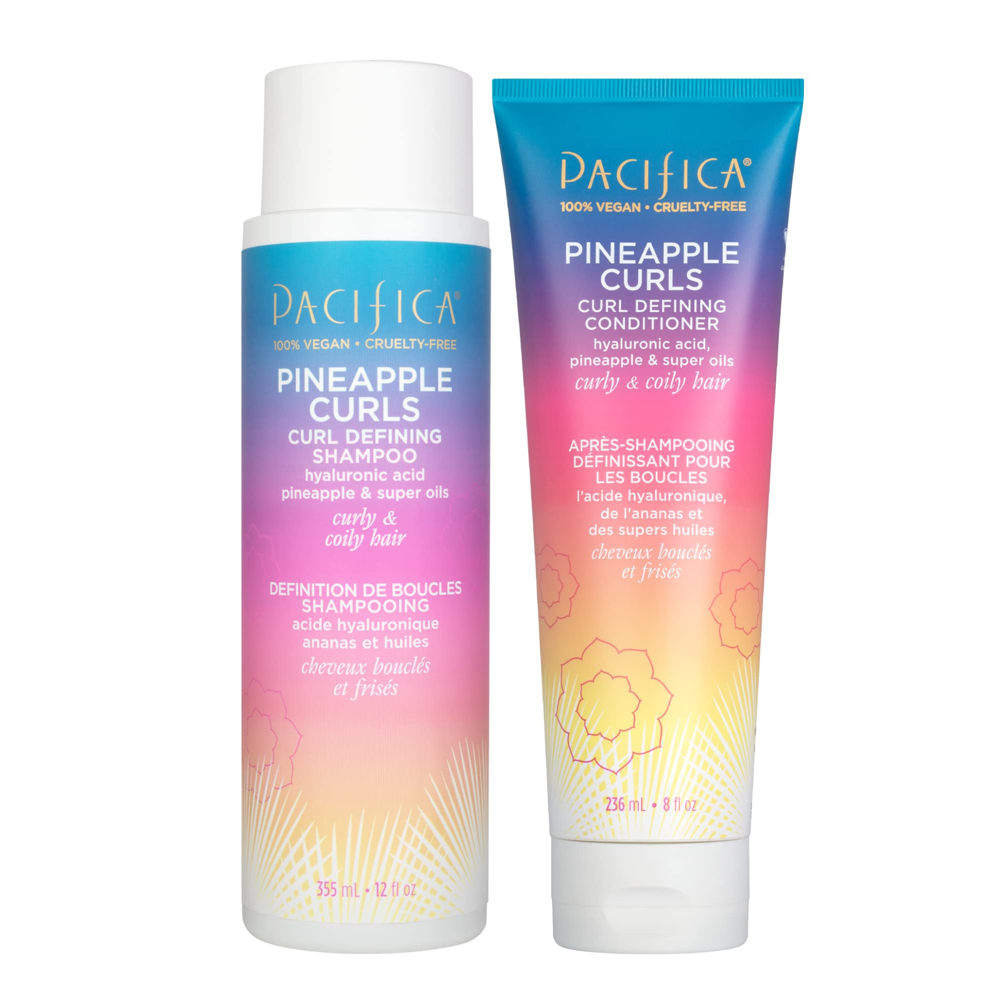 **Pacifica Pineapple Curls Shampoo & Conditioner Set – Sulfate-Free Vegan Hair Care for Curly & Coily Hair | Enhances Bounce, Reduces Frizz | Clean Beauty, Cruelty-Free & Dermatologist Tested | Perfect for Daily Curl Definition & Hydration**