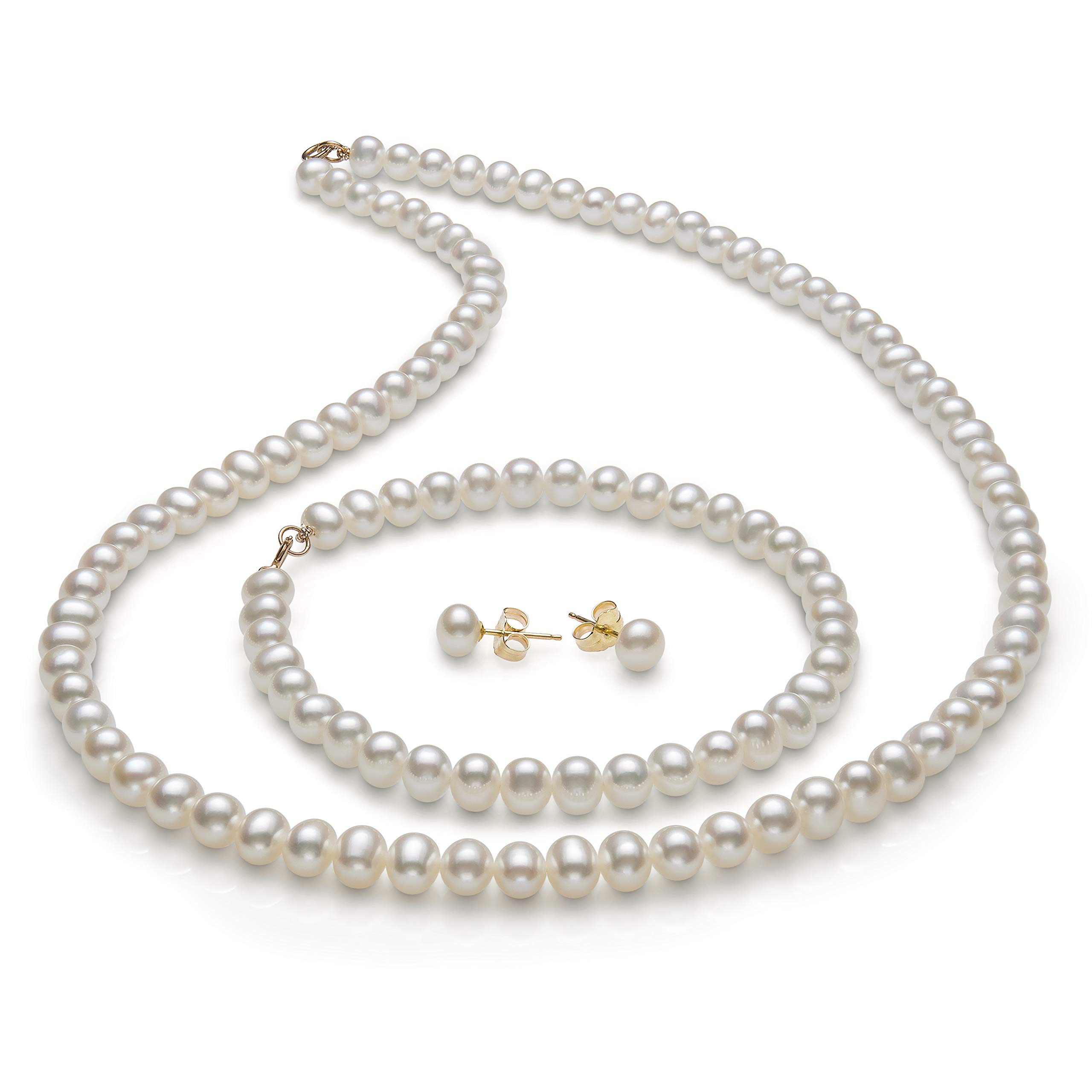 14K Gold Freshwater Pearl Jewelry Set for Women - Necklace, Bracelet & Stud Earrings | 18