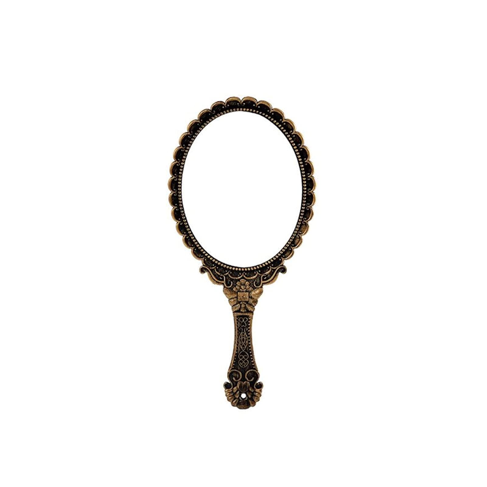 Vintage Carved Handheld Vanity Mirror - Bronze Makeup Mirror for Women, Portable Cosmetic Compact Mirror with Handle, Perfect for SPA, Salon, Home Dressing Table & Travel Makeup Kit