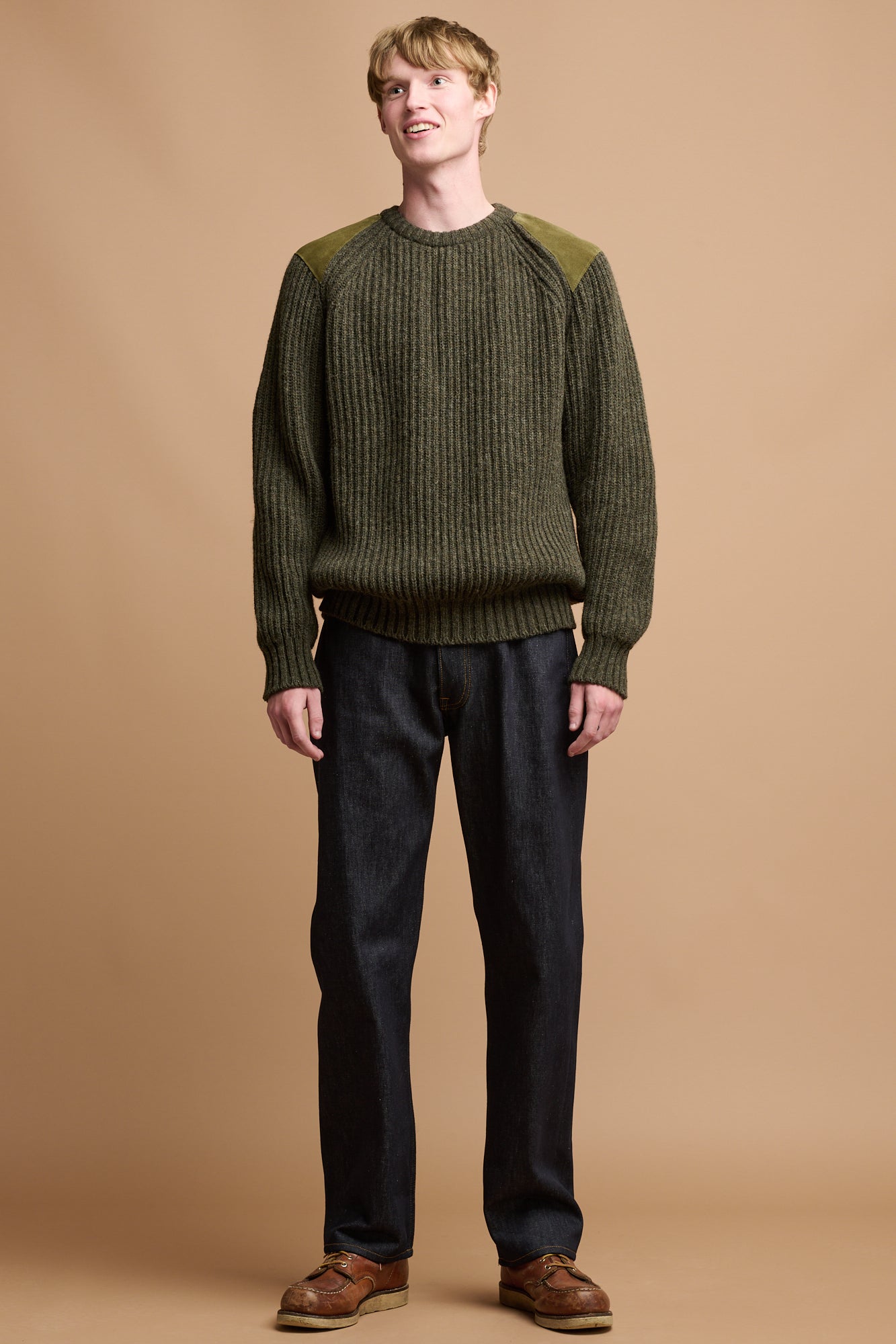 Men's Lambswool Fisherman Ribbed Sweater - Dark Olive Green | Warm Winter Knit Pullover for Casual Outfits & Outdoor Activities