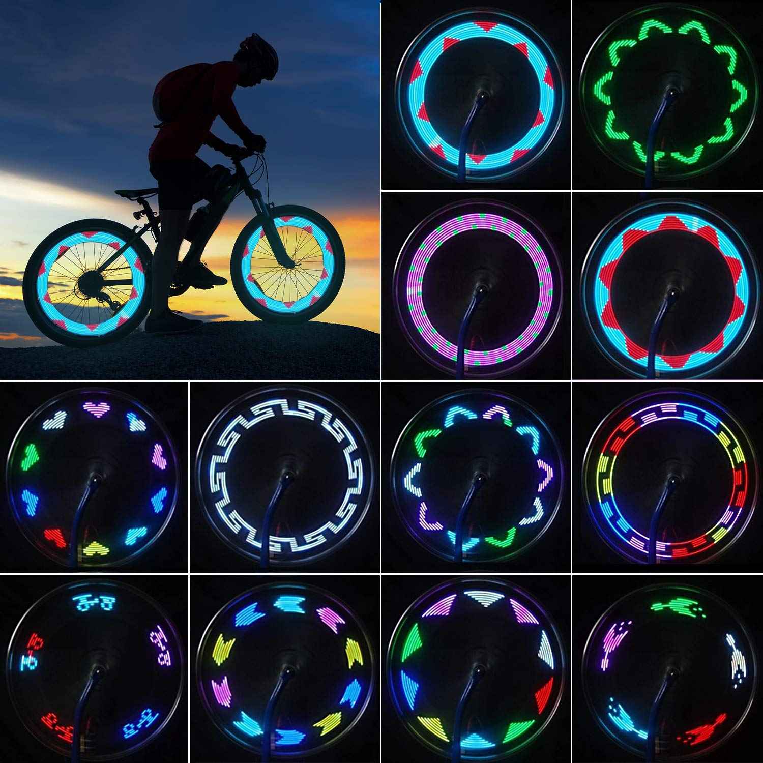 LED Waterproof Bike Wheel Lights - 30 Color Changing Patterns, Auto On/Off Safety Spoke Lights for Mountain/Road/Hybrid/Folding Bicycles | Perfect for Night Riding, Commuting & Cycling Safety