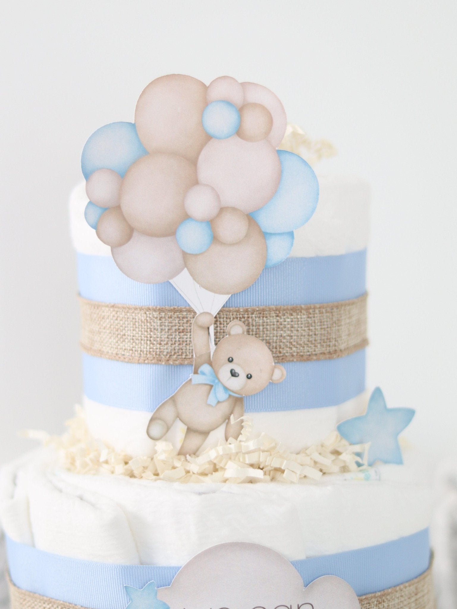 Adorable Blue Teddy Bear Diaper Cake - Perfect Baby Shower Gift & Nursery Decor - SKU: DCBG1003