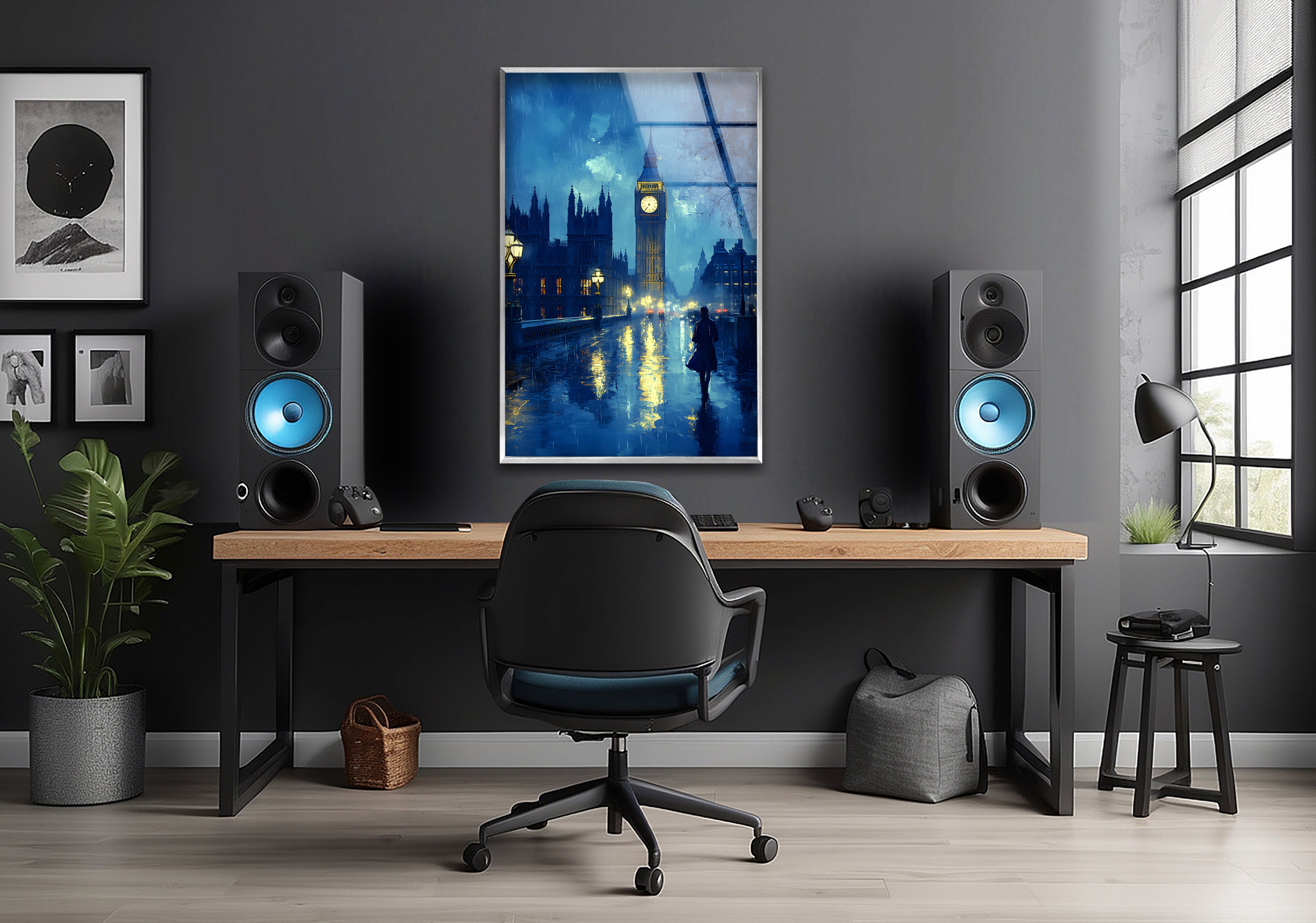 London Rainy Night Glass Wall Art - Elegant Home Decor for Living Room, Bedroom & Office - Perfect Gift for Art Lovers