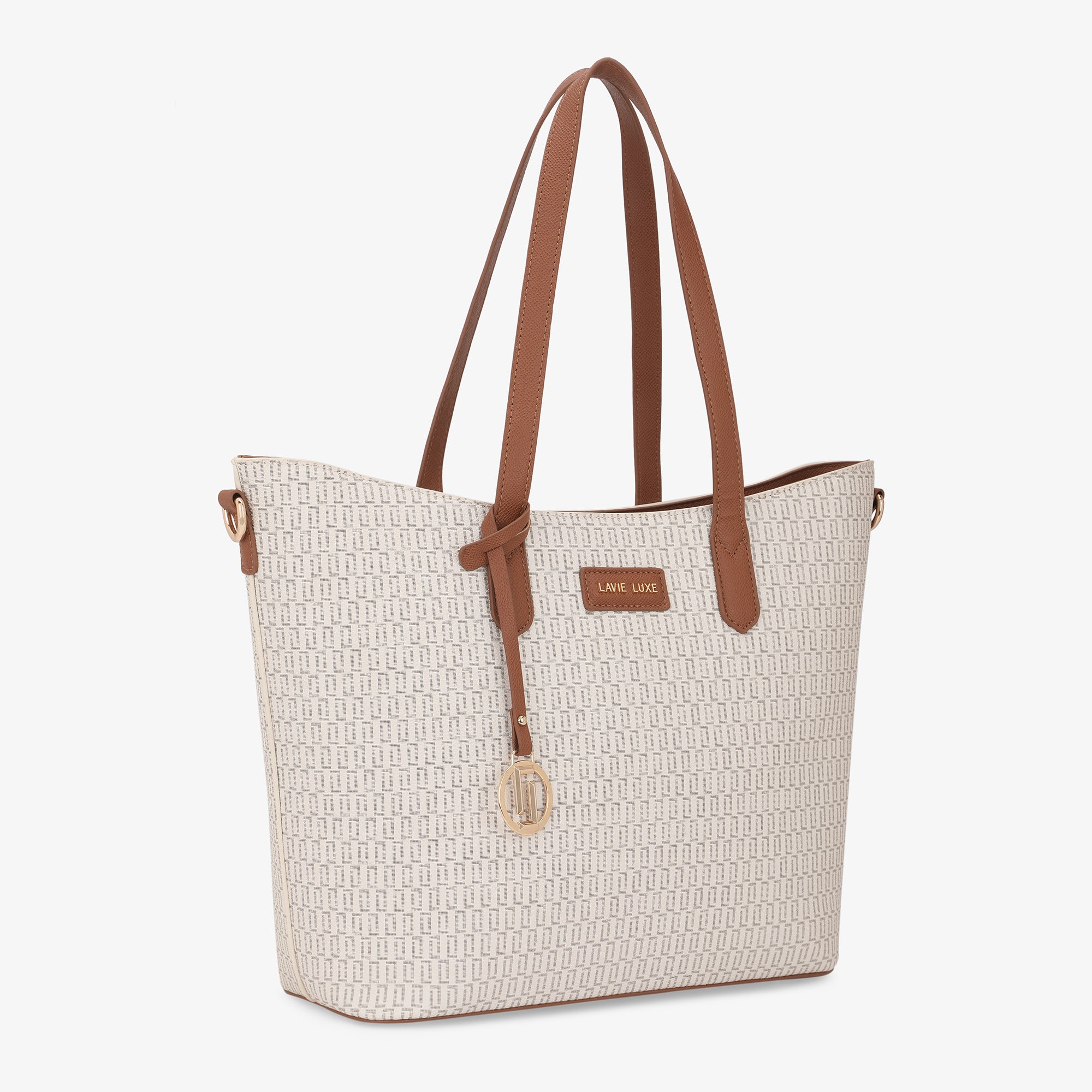 Lavie Luxe Monogram Hailon24 Pro Off White Large Women's Handbag - Stylish Designer Tote for Work, Travel & Everyday Use