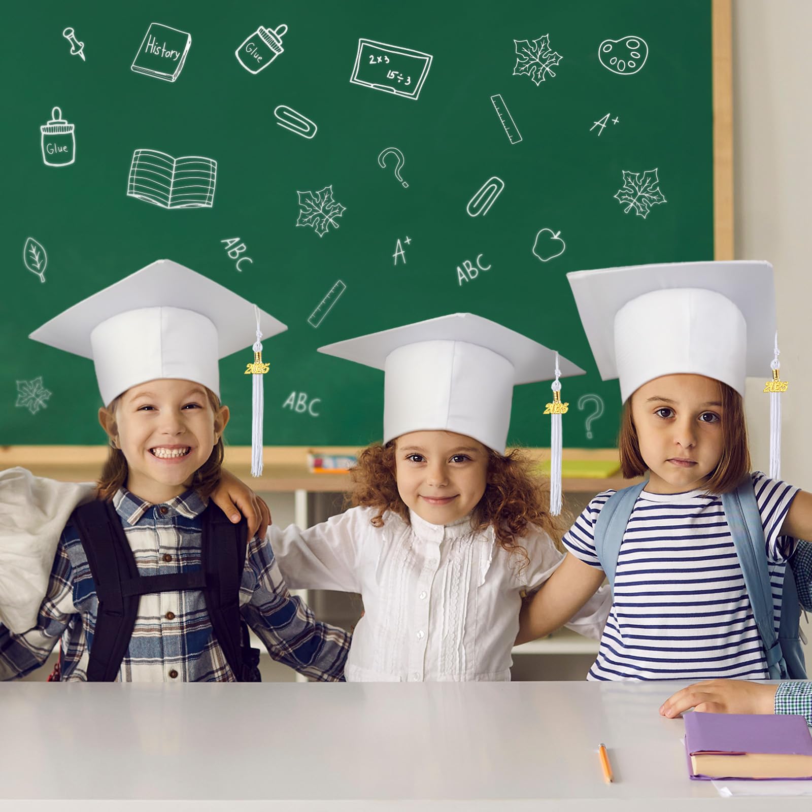 Preschool Graduation Caps 2025 - Bulk Child Size Grad Hats with Metal Tassel for Kindergarten Ceremony