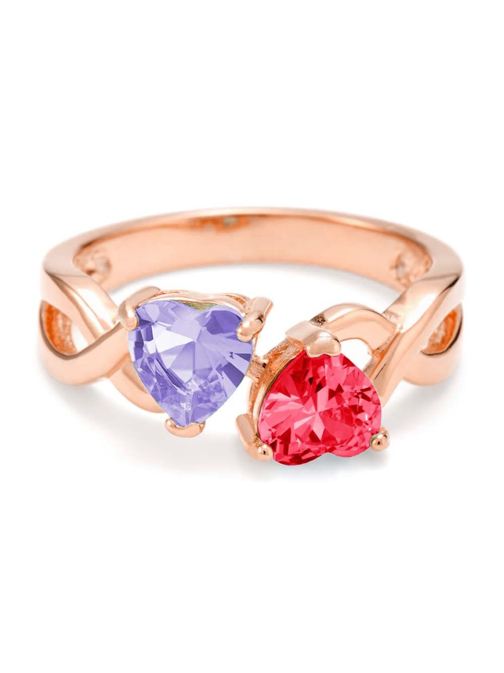 EVE'S ADDICTION Rose Gold Birthstone Ring - Personalized 2 Heart Birthstone Infinity Ring - Mother's Day Gift for Mom - Perfect for Anniversaries, Valentine's Day & Special Occasions