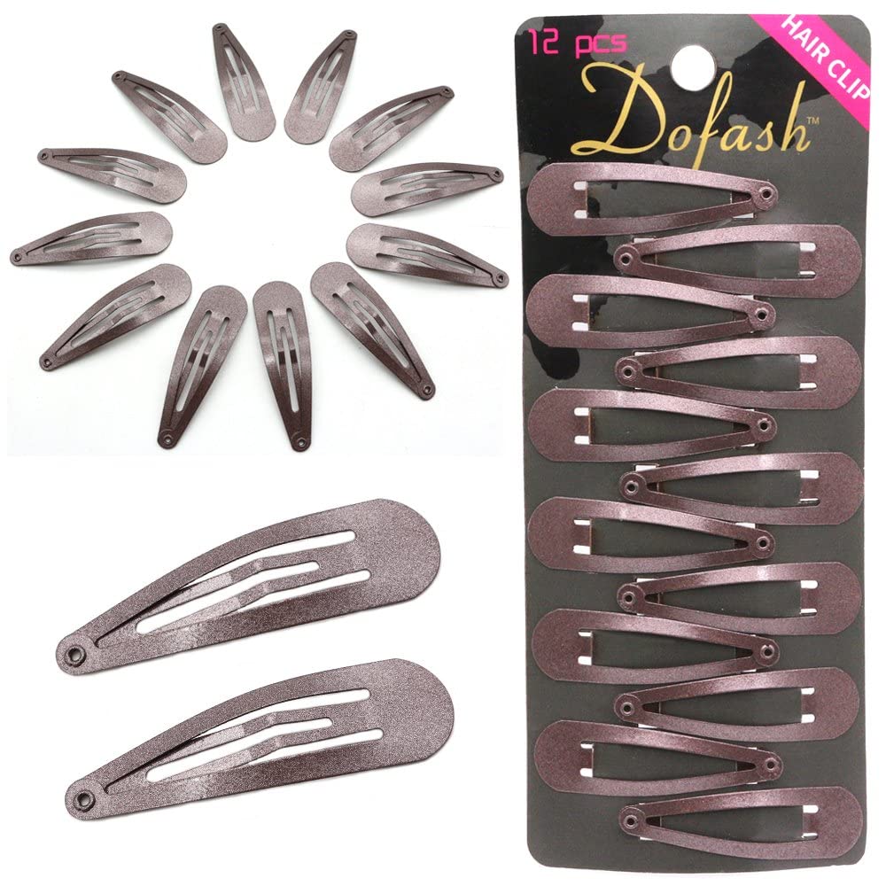 Dofash 12PCS Metal Snap Hair Clips for Women & Girls - 5CM/2IN Basic Hair Grips, Brown - Perfect for School, Work, and Everyday Hairstyles