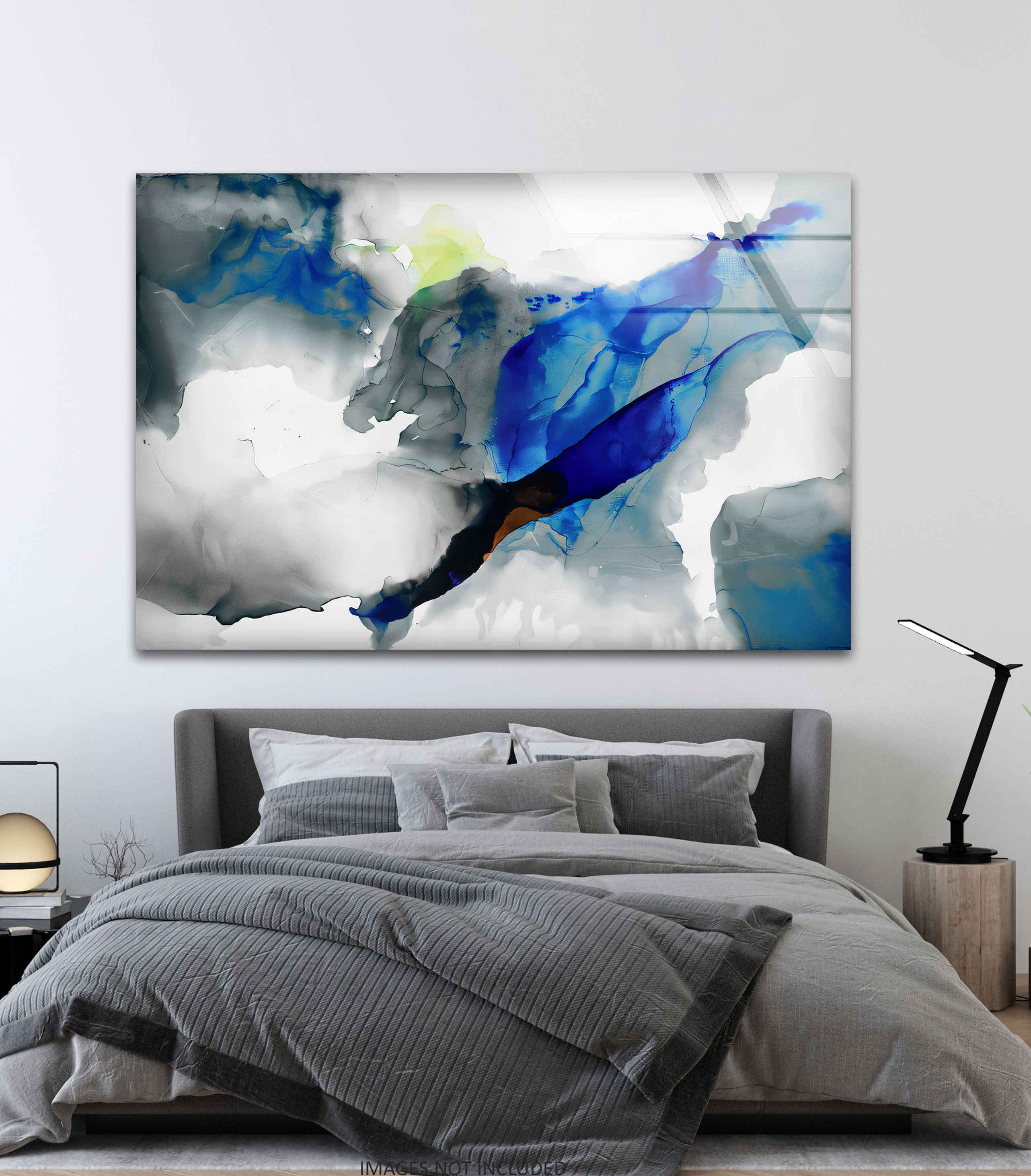 Azure Drift - Modern Abstract Blue Glass Wall Art Decor for Living Room, Bedroom & Office | Handmade Contemporary Artwork for Home & Office Interior Design
