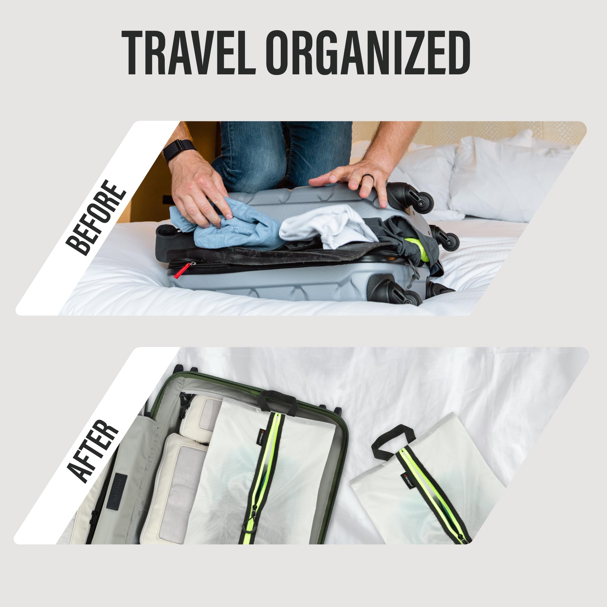 Waterproof Travel Shoe Bag for Packing & Storage - Light Grey Shoe Organizer with Separate Compartments - Perfect for Gym, Travel, and Luggage Organization