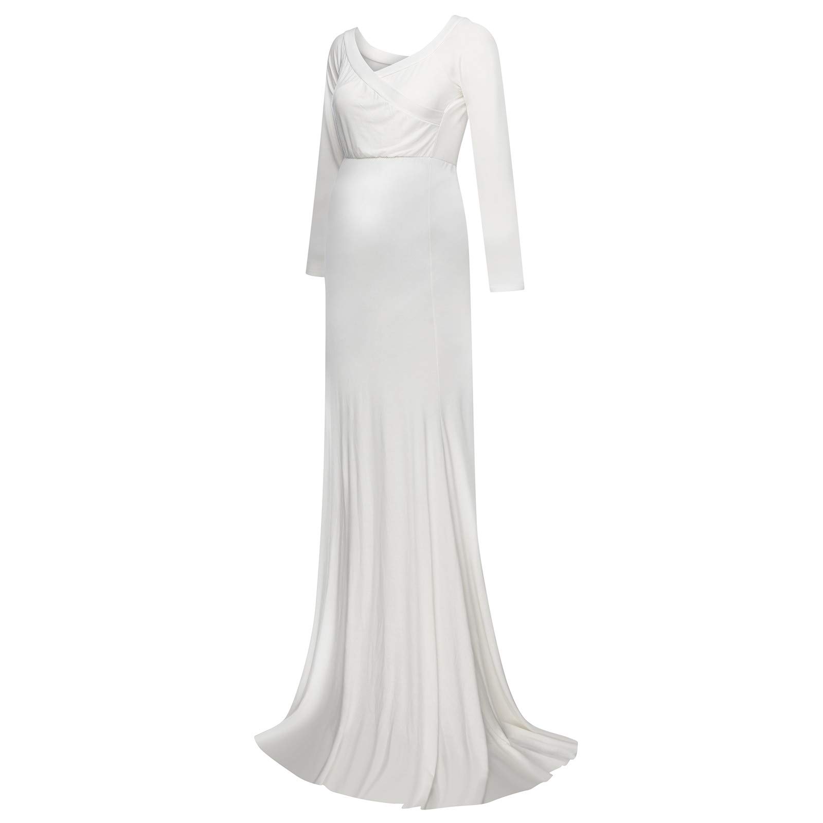 Stylish V-Neck Maternity Dress for Women - Sexy Shoulder Design, Long Photography Props & Pregnancy Outfit | Perfect for Maternity Photos, Baby Showers & Special Occasions