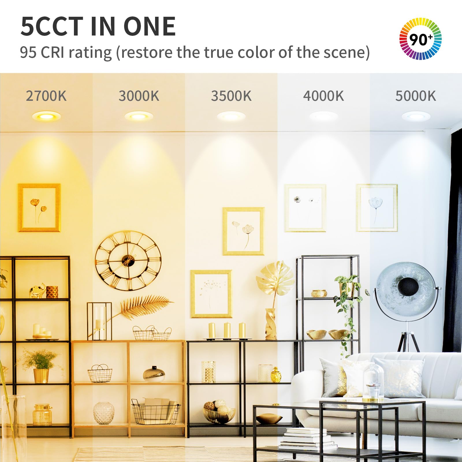 12 Pack 6 Inch LED Recessed Lights with Junction Box - 5 CCT Selectable (2700K-5000K), 12W 800lm, CRI 90+, Dimmable, IC Rated, ETL Certified - Perfect for Living Room, Kitchen, Bedroom, and Commercial Spaces