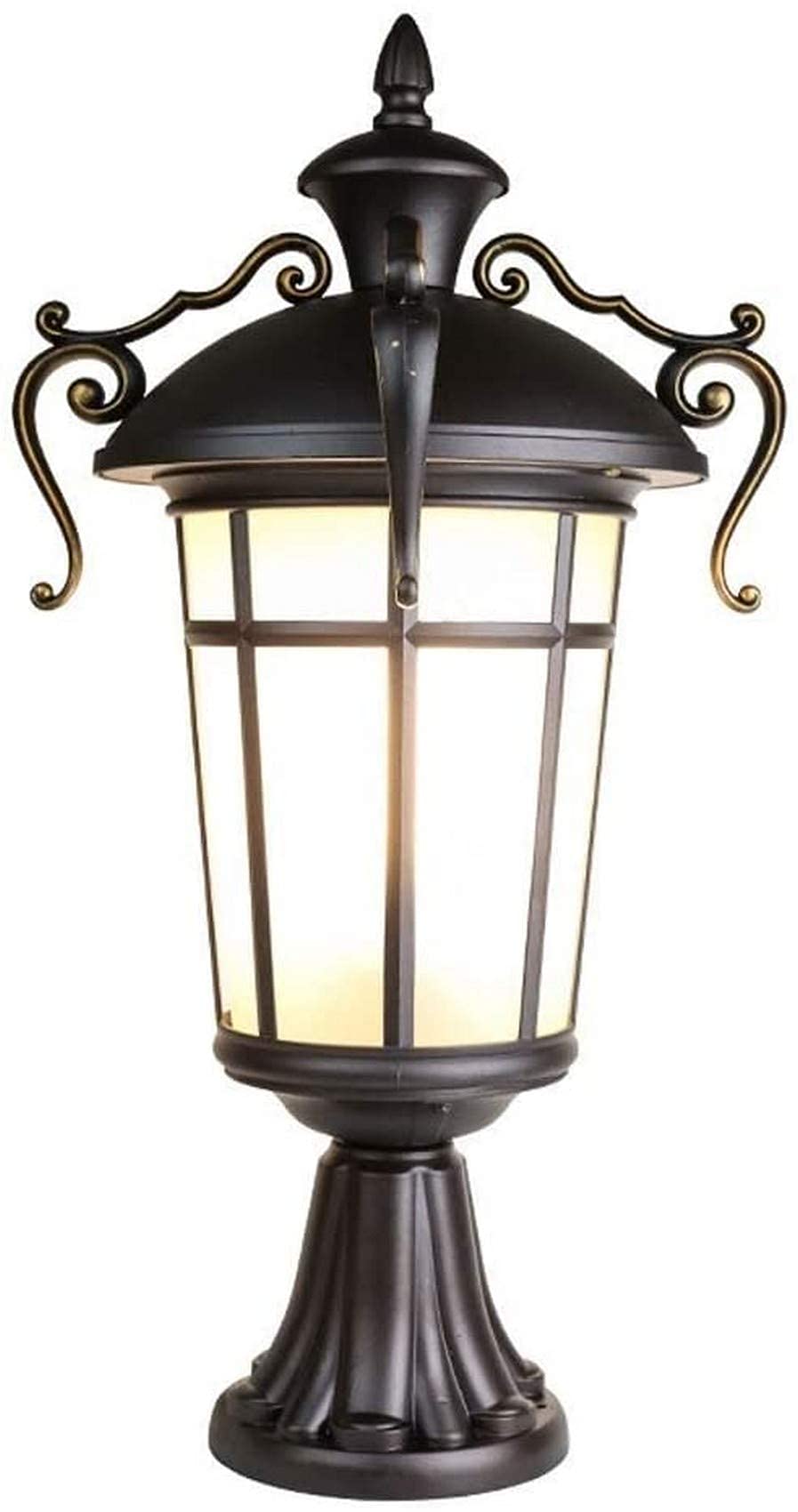 Vintage European Outdoor Lantern - Waterproof Glass & Antique Aluminum Post Light with E27 Socket for Garden, Patio, and Street Decoration | Rust-Resistant Traditional Column Lamp for Pathway, Porch, and Landscape Lighting