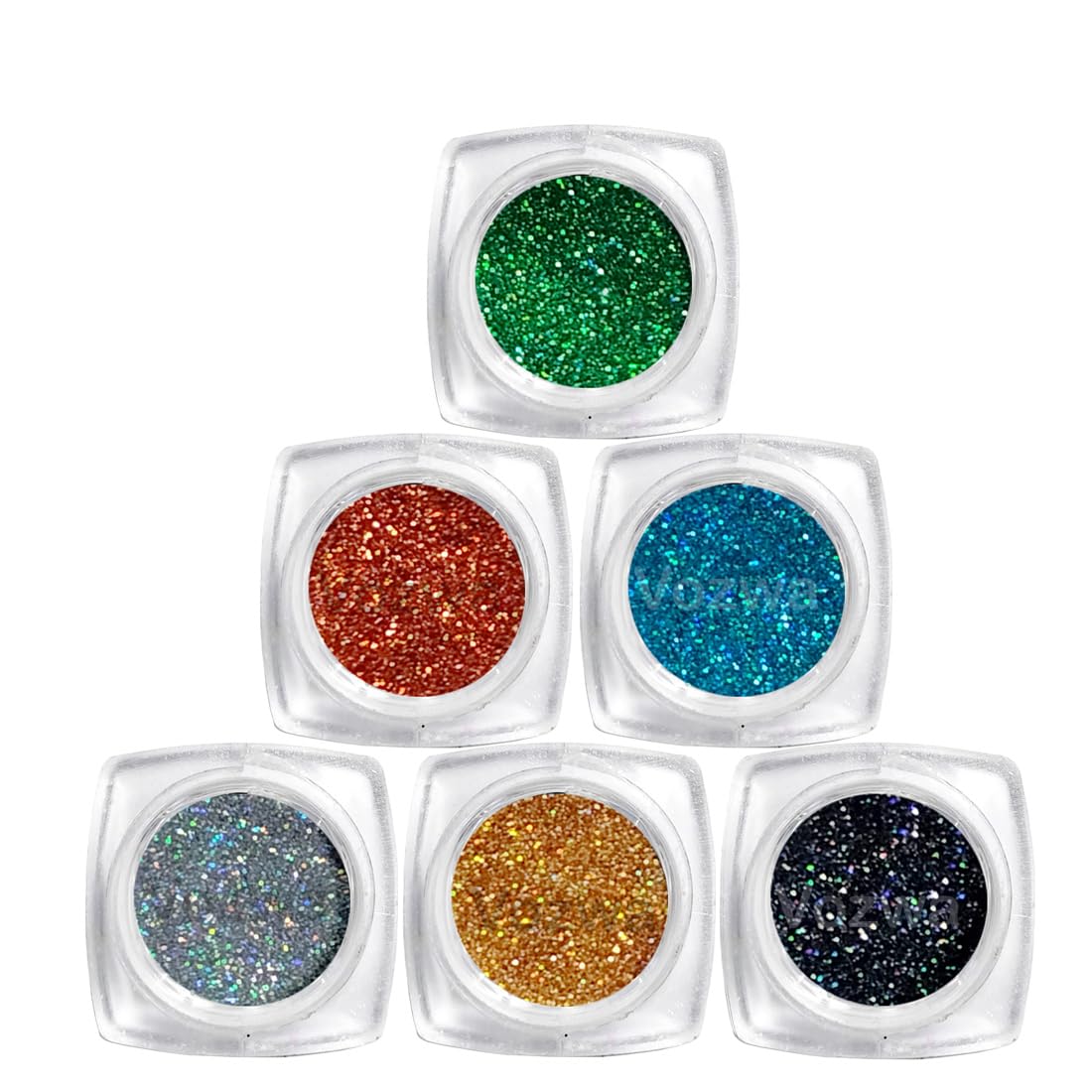 Vozwa Holographic Glitter Eyeshadow Palette - Shimmery Metallic Finish with Golden, Silver, Grey, Copper, Sky Blue & Green Shades | Long Lasting Eye Makeup for Party, Festival & Night Out Looks