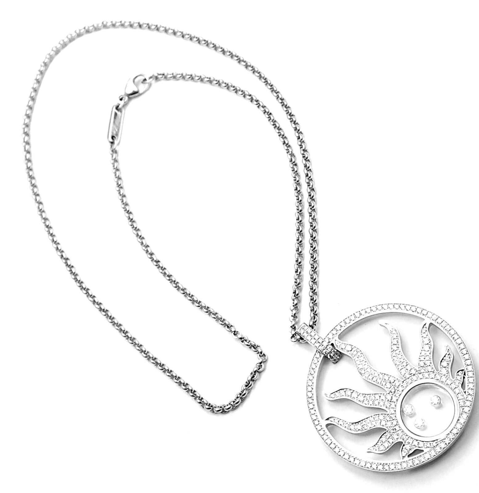 Authentic Chopard Happy Diamond Sun 18K White Gold Pendant Necklace for Women - Luxury Diamond Jewelry Gift for Anniversary, Birthday & Special Occasions