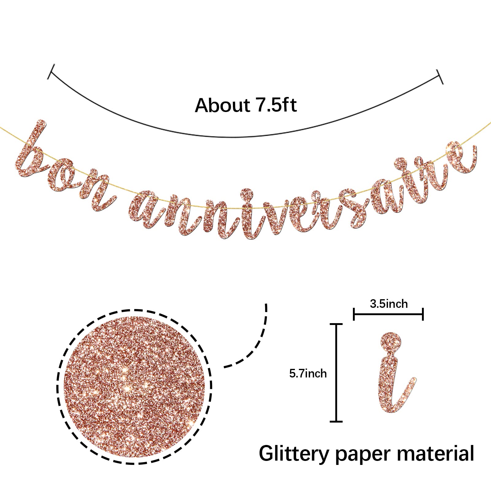 INNORU Bon Anniversaire Banner - French Themed Birthday Party Decorations with Rose Gold Glitter | Anniversary Bunting Garland for Wedding, Baby Shower & Special Events