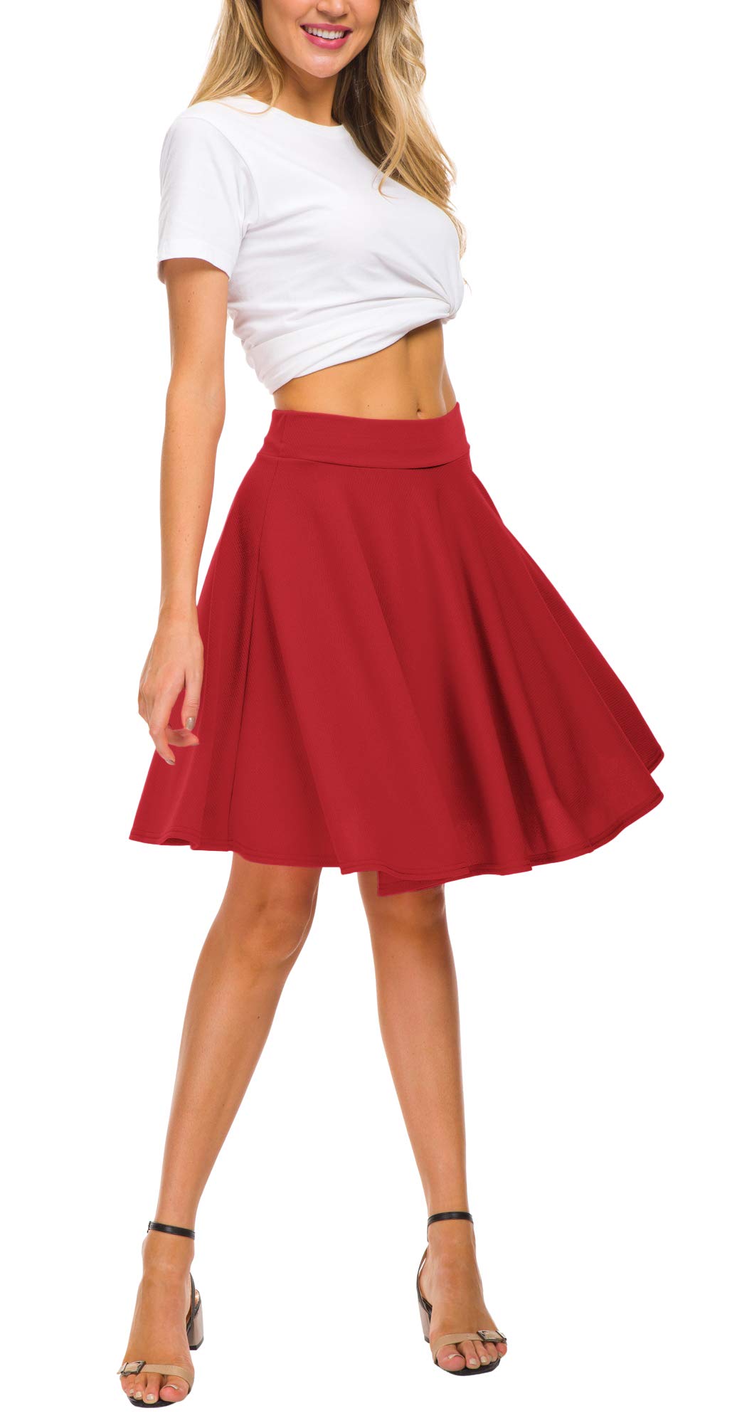 Women's Stretchy Flared Mini Skater Skirt - A-Line Pleated Midi Skirt for Casual Wear | Perfect for Parties, Dates & Everyday Outfits