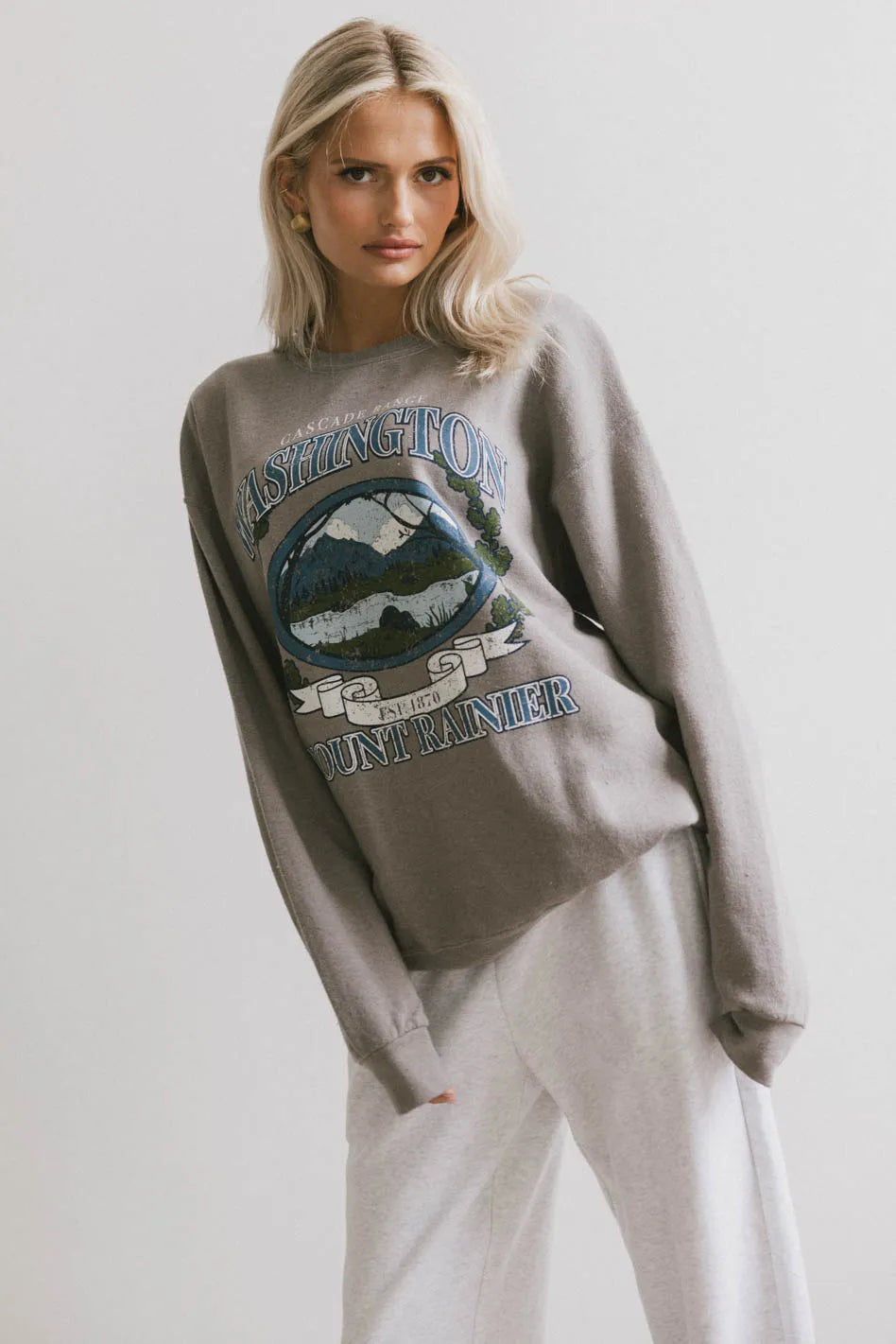 Mount Rainier Grey Crewneck Sweatshirt - Cozy & Stylish Pullover for Outdoor Adventures & Casual Wear - FINAL SALE