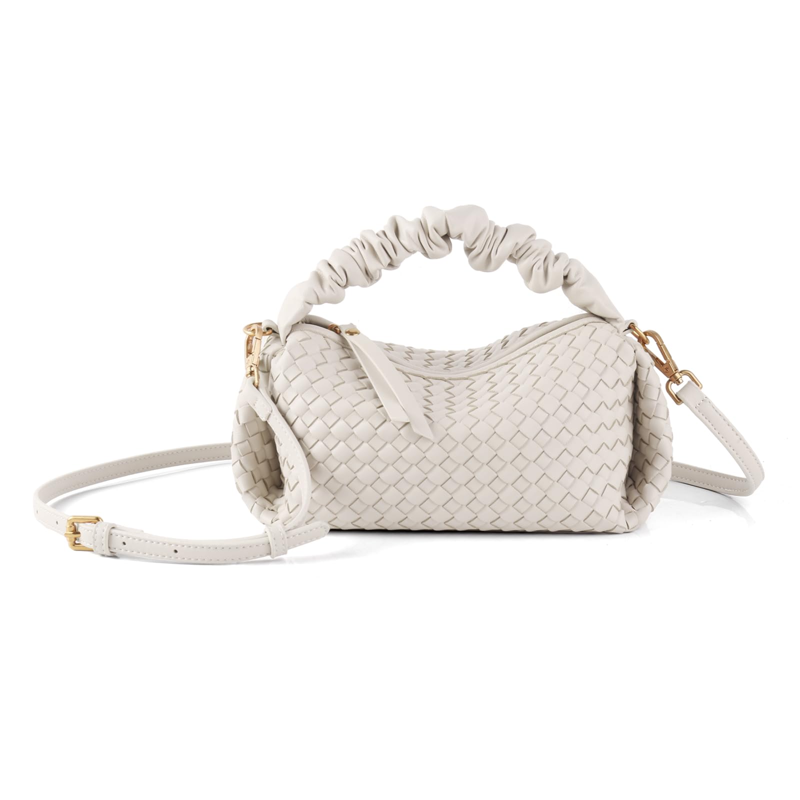 Vegan Leather Woven Crossbody Bag for Women - Detachable Strap Shoulder Bag & Wristlet Clutch Purse | Stylish Everyday Handbag for Work, Travel, and Date Night