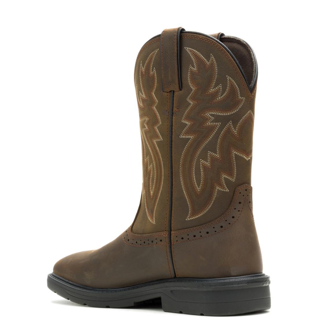 Premium Rancher Level Soft Toe Pull On Work Boots - Dark Coffee Brown - Comfortable Slip Resistant Cowboy Boots for Men - Ideal for Farming, Construction & Outdoor Work