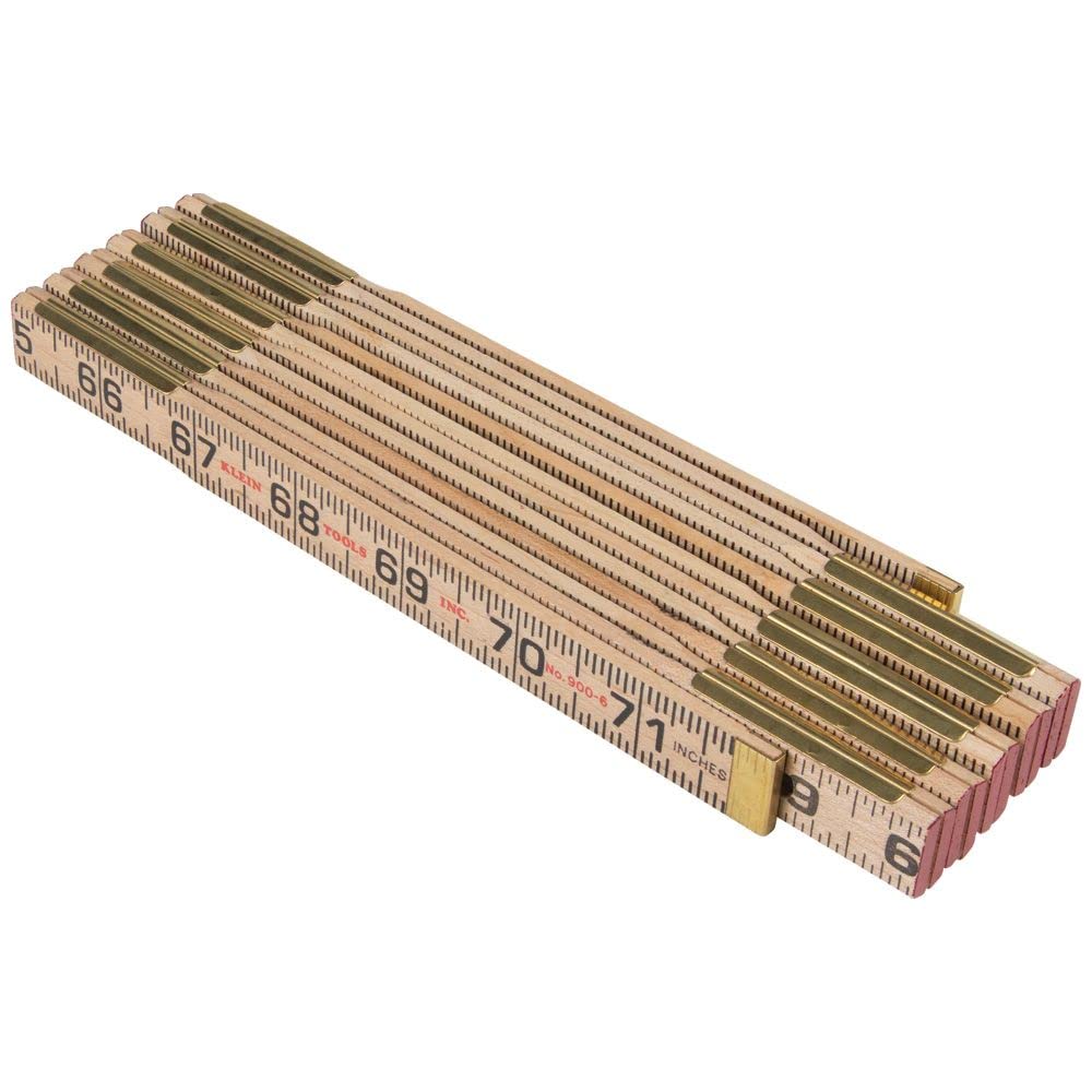 Klein Tools 900-6 Folding Wooden Ruler with Inside Reading - 6 Foot Foldable Carpenter's Measuring Tool for Woodworking, Construction & DIY Projects