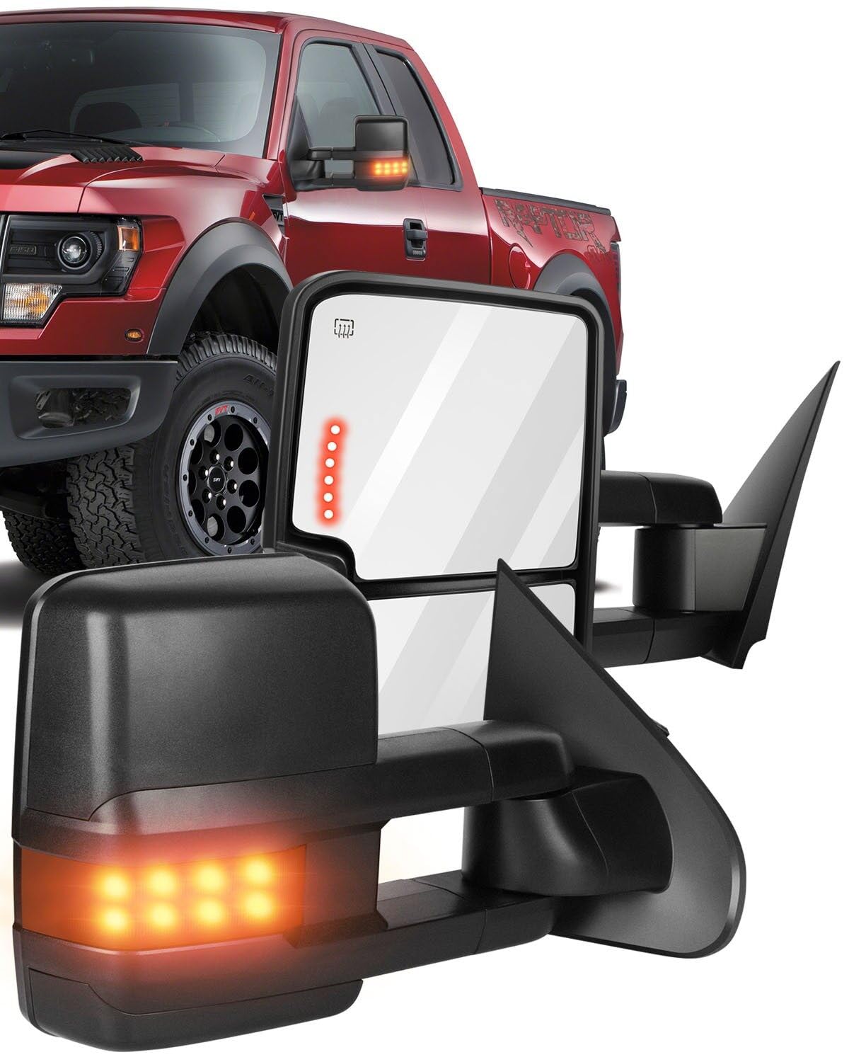 ECCPP Power-Heated Towing Mirrors with LED Turn Signal & Puddle Light - Compatible with 2015-2019 GMC Sierra 2500/3500 HD Pickup Trucks - Left & Right Side Black Housing Mirrors - Perfect for Towing, Off-Roading & Night Driving