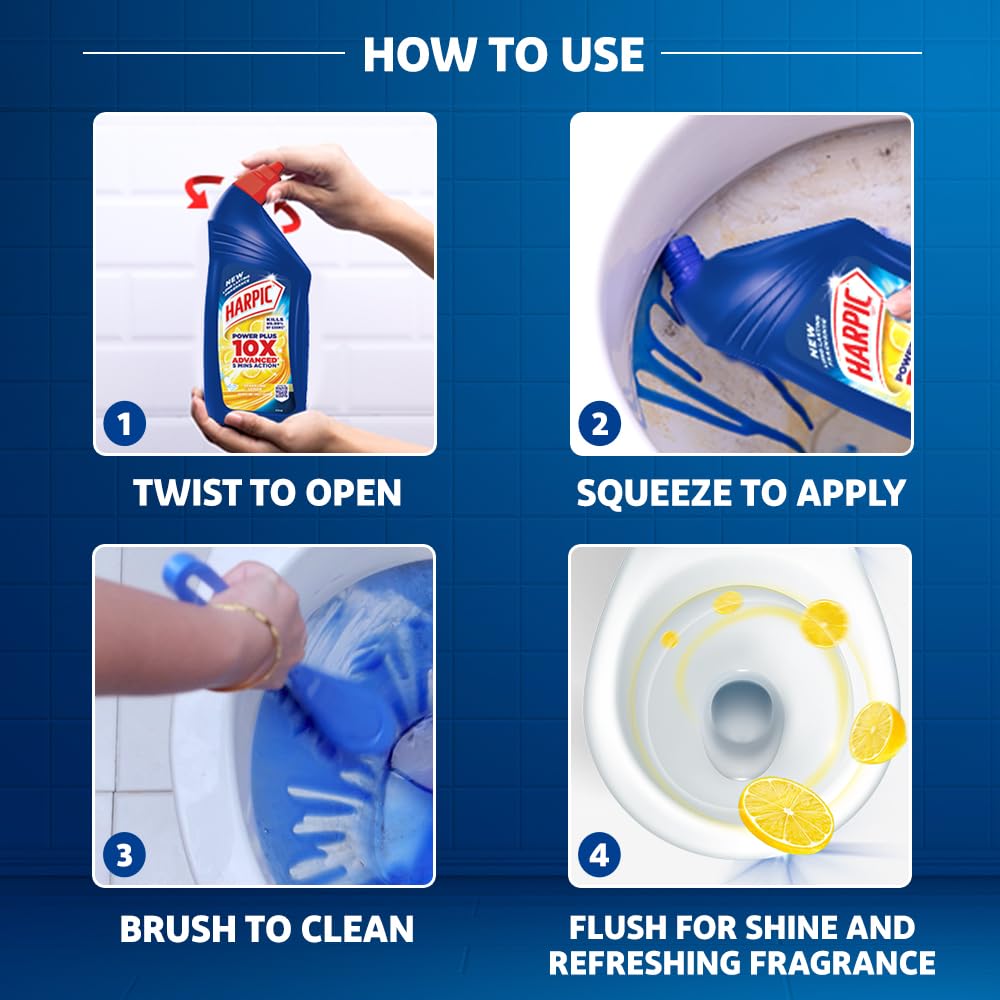 Harpic 500ml Lemon Scent Toilet Bowl Cleaner - Powerful Disinfectant Liquid for Bathroom & Restroom Cleaning | Fresh Citrus Fragrance | Ideal for Homes, Hotels & Public Restrooms