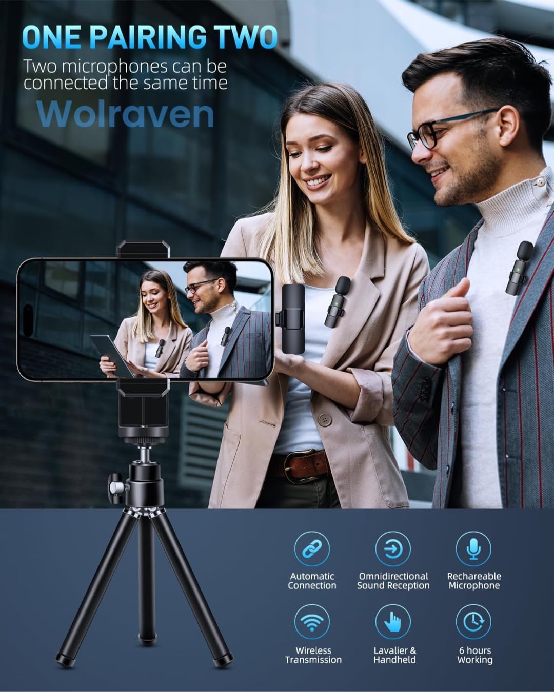 Wireless Microphone for iPhone 15 Series, iPad, Android - USB-C Clip-on Lavalier Mic for Video Recording, Interviews, TikTok, YouTube, Live Streaming, Podcasting (2 Pack) - Perfect for Content Creators, Vloggers & Online Meetings